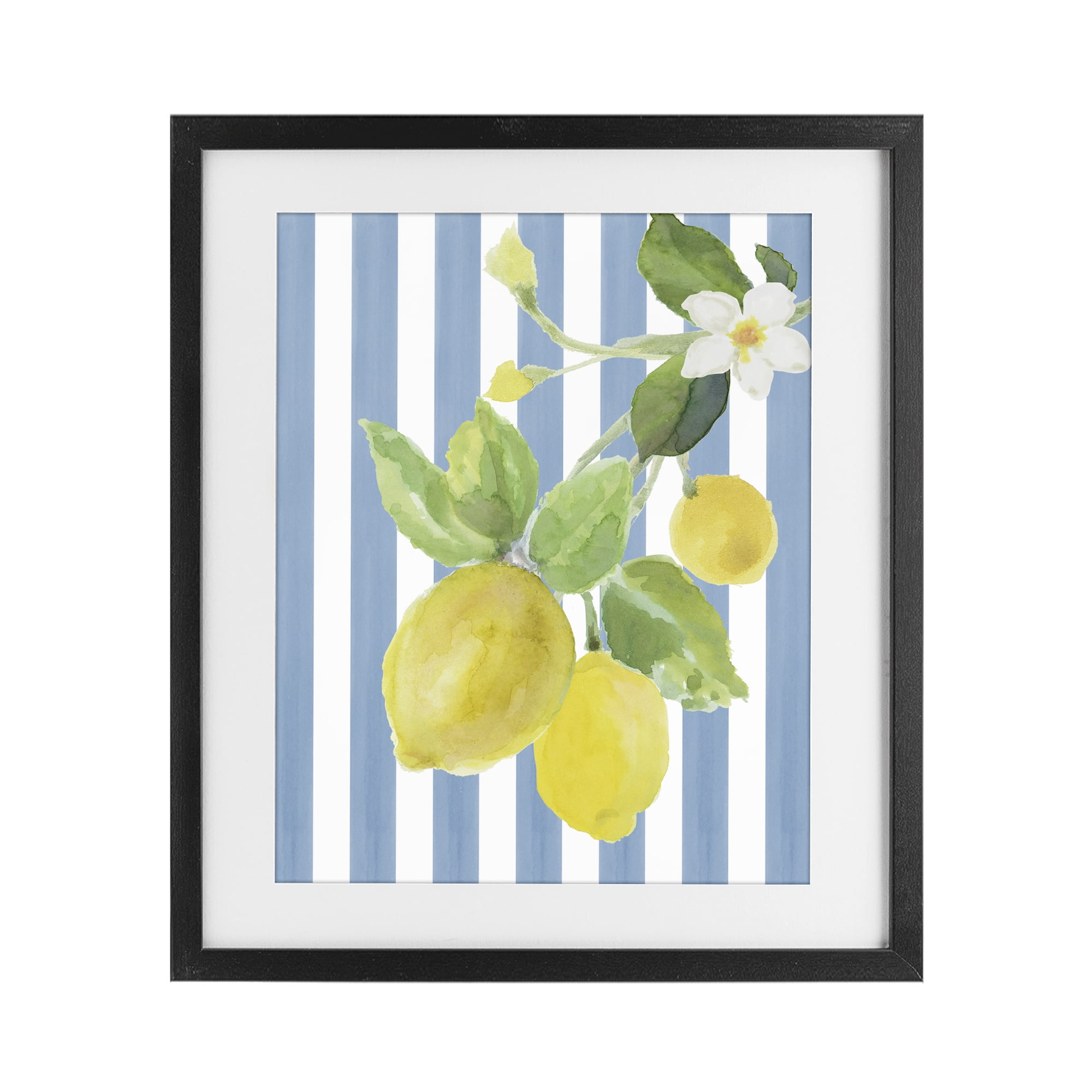 Stupell Industries Lemon Blossom on Blue Stripes Black Framed Print Under Glass, design by Lanie Loreth