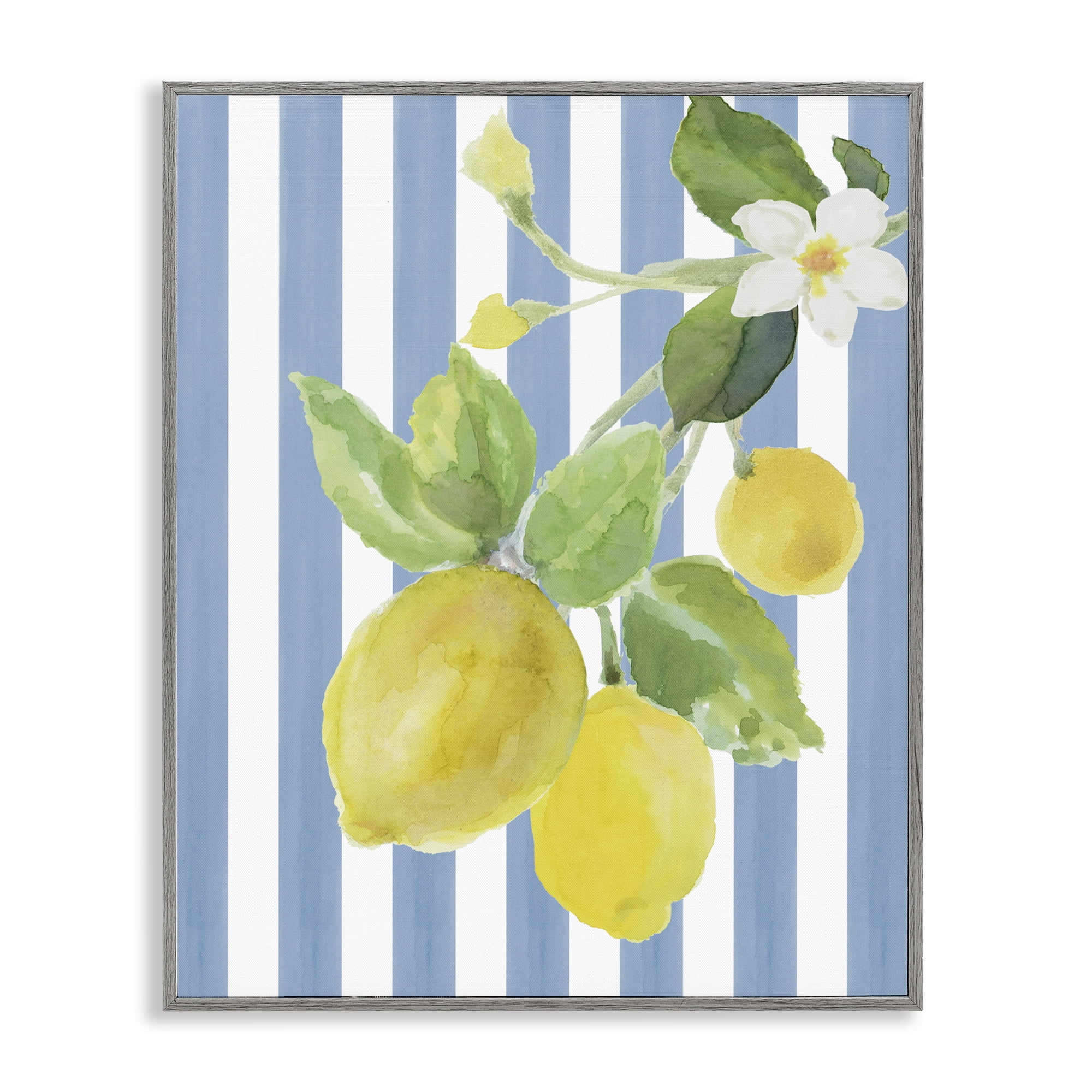Stupell Industries Lemon Blossom on Blue Stripes Gray Framed Giclee Art, design by Lanie Loreth