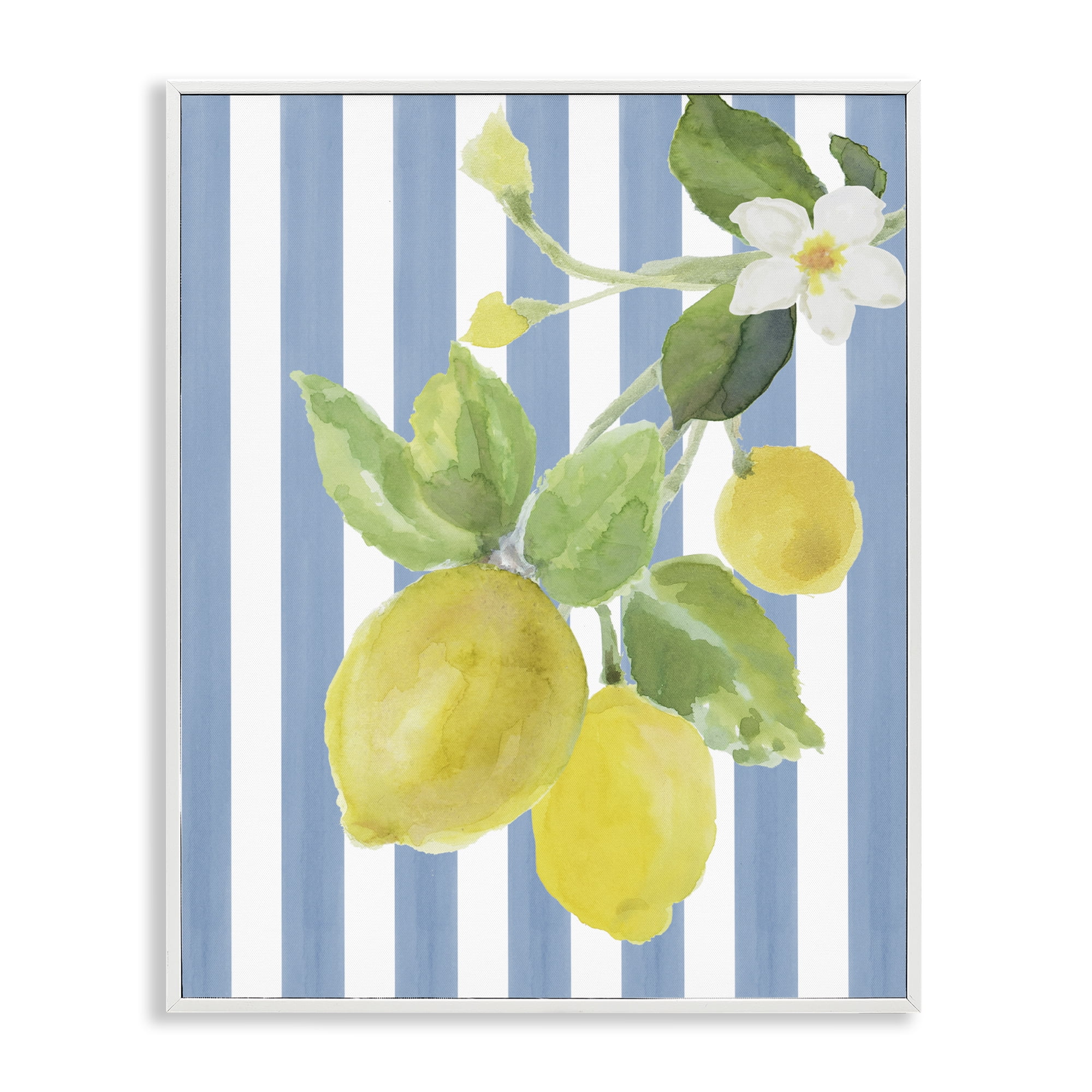 Stupell Industries Lemon Blossom on Blue Stripes White Framed Giclee Art, design by Lanie Loreth