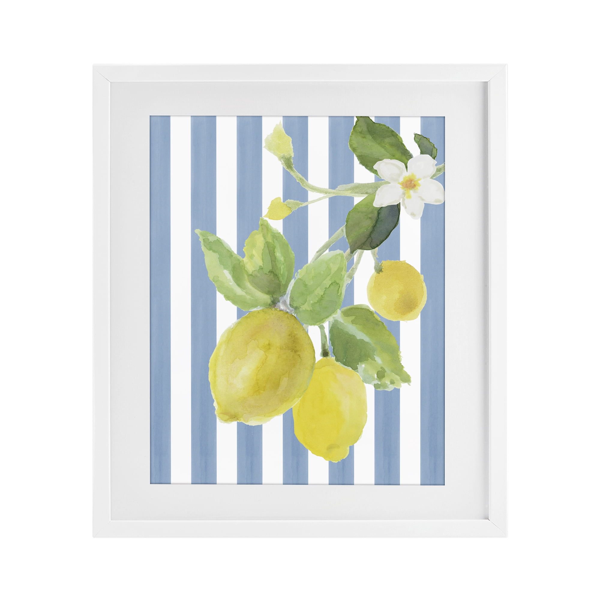 Stupell Industries Lemon Blossom on Blue Stripes White Framed Print Under Glass, design by Lanie Loreth