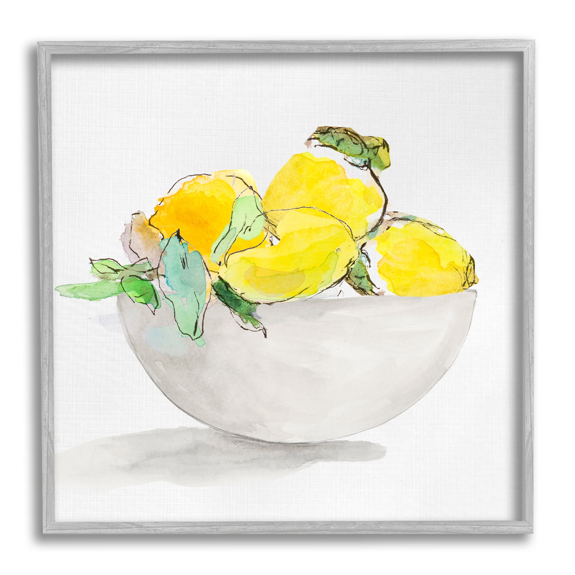 Stupell Industries Lemon Bowl Painting Food & Beverage Painting Gray Framed Art Print Wall Art, 12 x 12