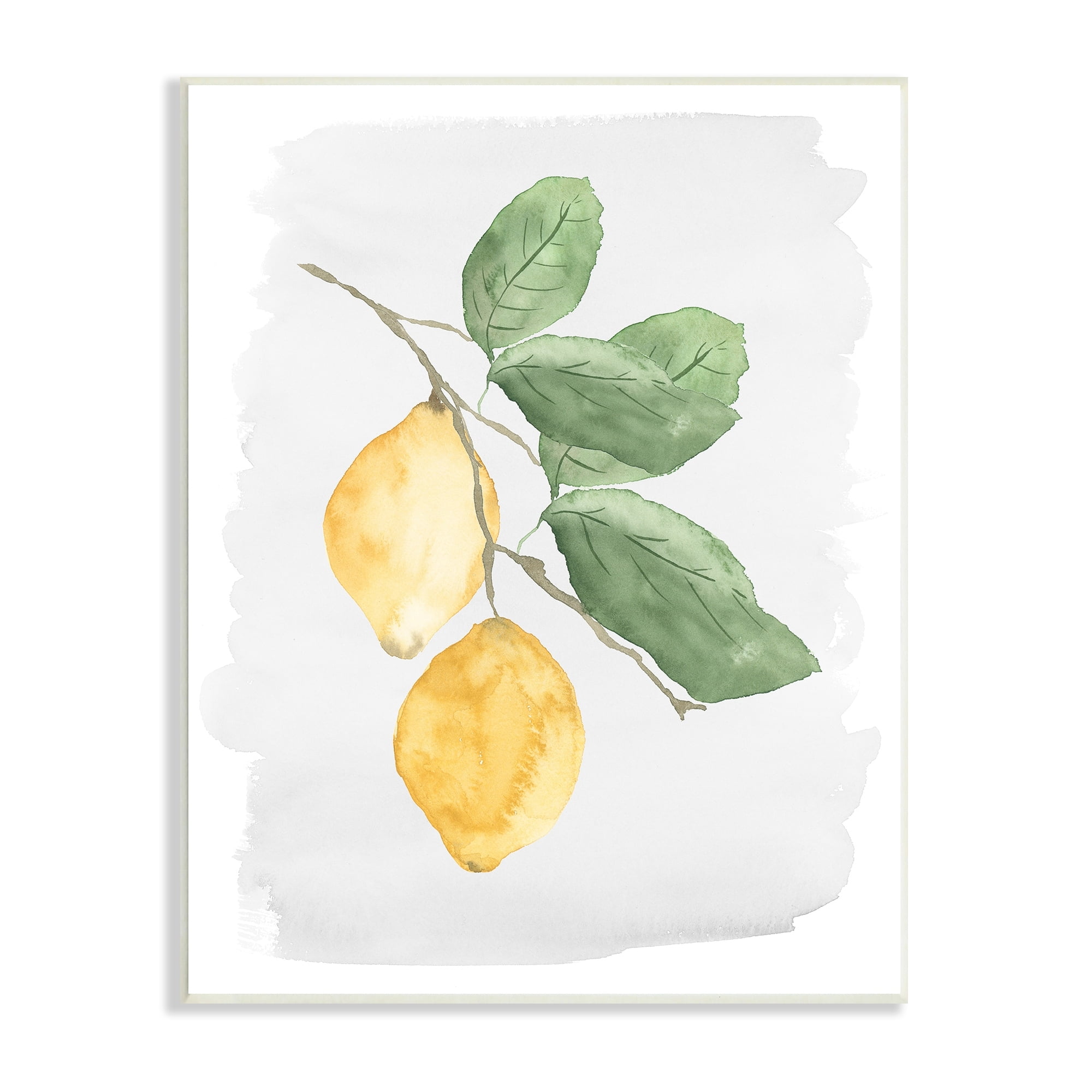 Lemon Branch Watercolor Painting on MDF Wood Plaque