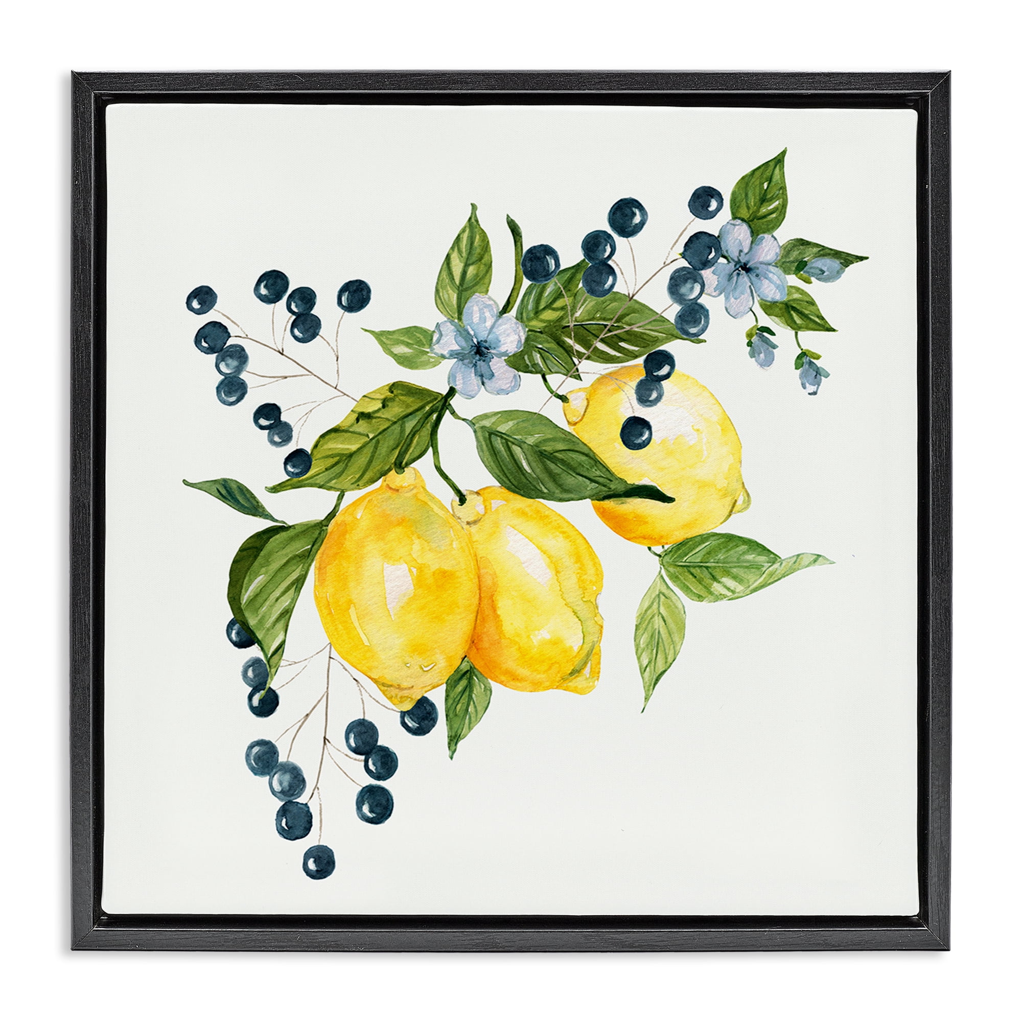 Stupell Industries Lemon Branch with Berries Black Framed Floater Canvas Wall Art, design by Livi Finn
