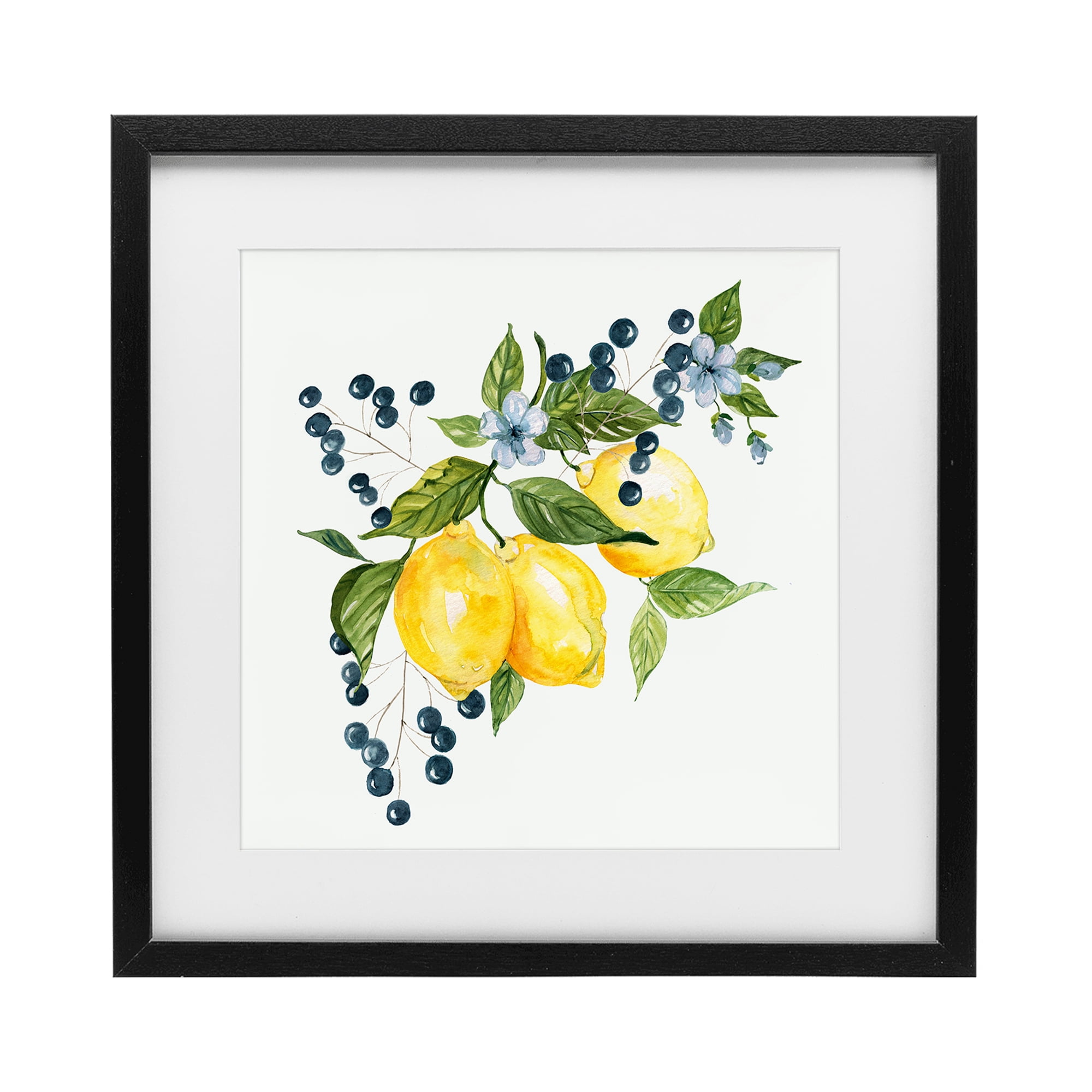Stupell Industries Lemon Branch with Berries Black Framed Print Under Glass, design by Livi Finn