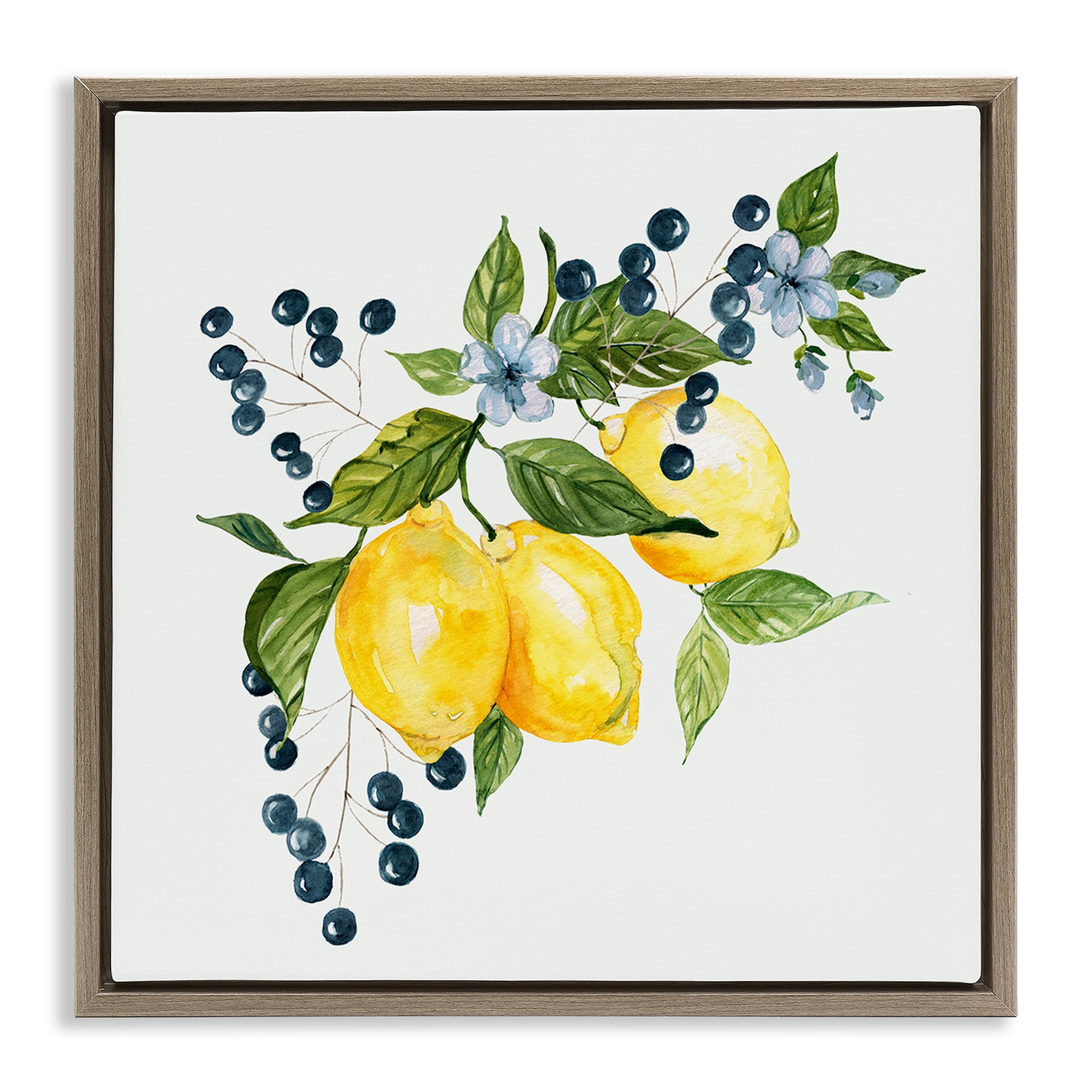 Stupell Industries Lemon Branch with Berries Brown Framed Floater Canvas Wall Art, design by Livi Finn