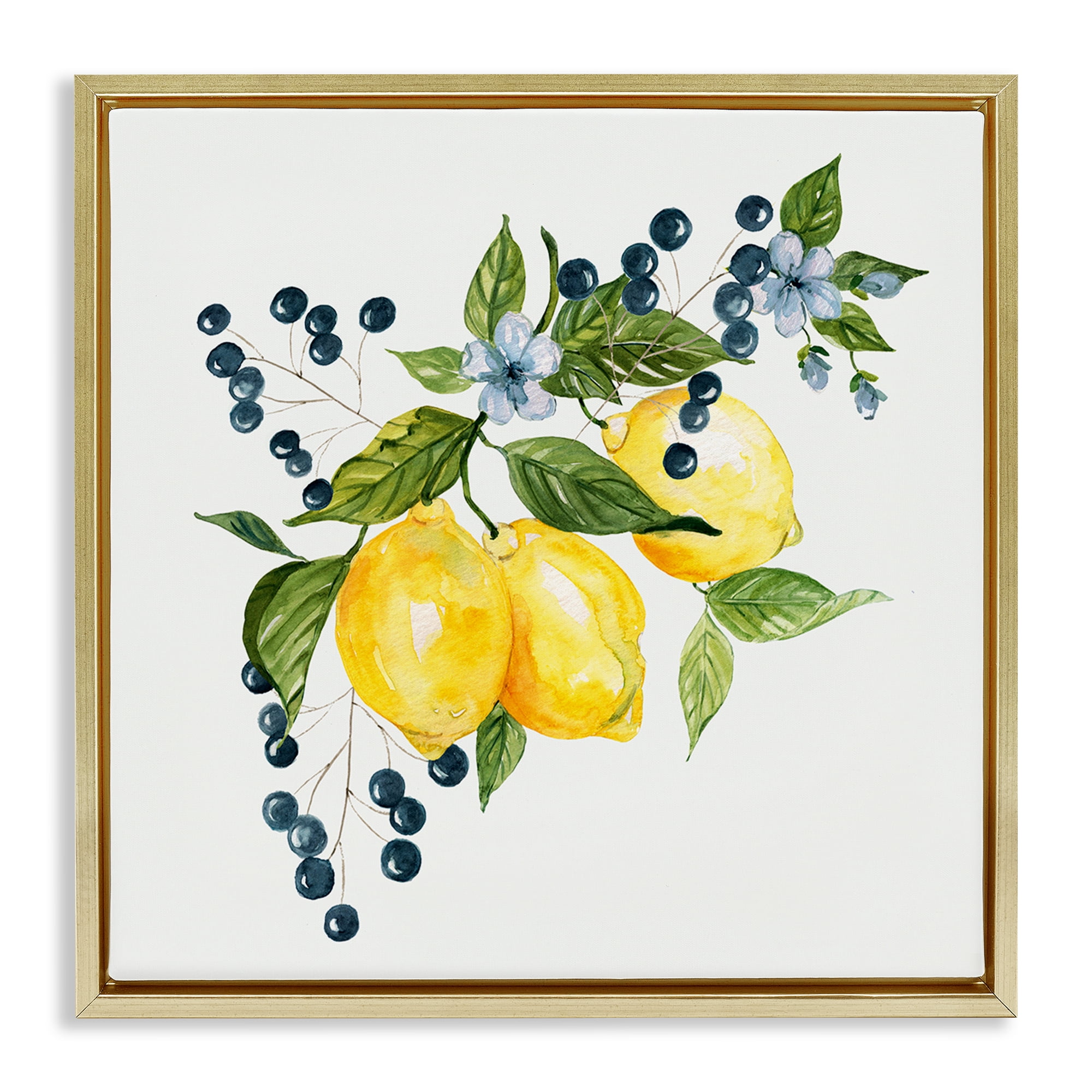 Stupell Industries Lemon Branch with Berries Gold Framed Floater Canvas Wall Art, design by Livi Finn