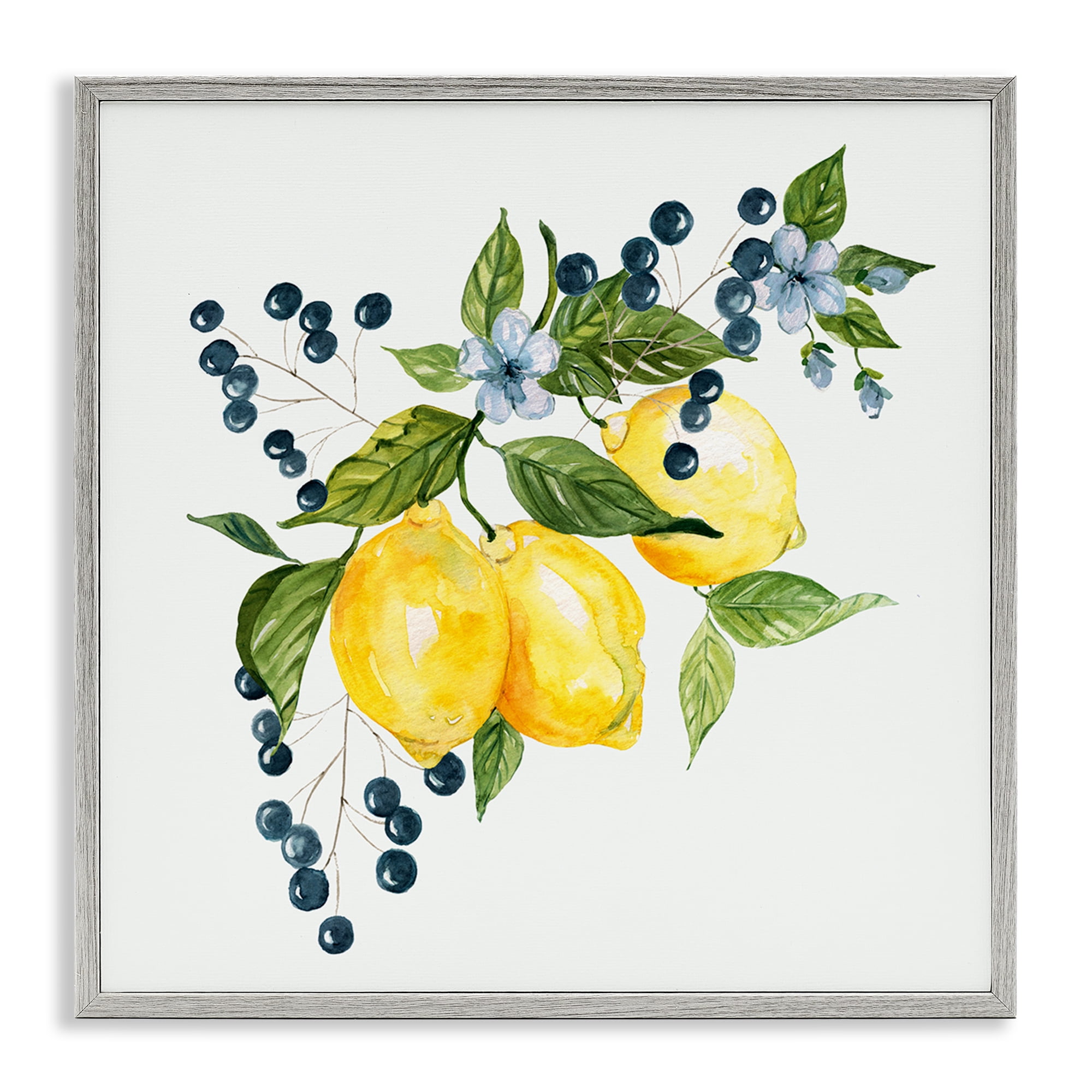 Stupell Industries Lemon Branch with Berries Gray Framed Giclee Art, design by Livi Finn