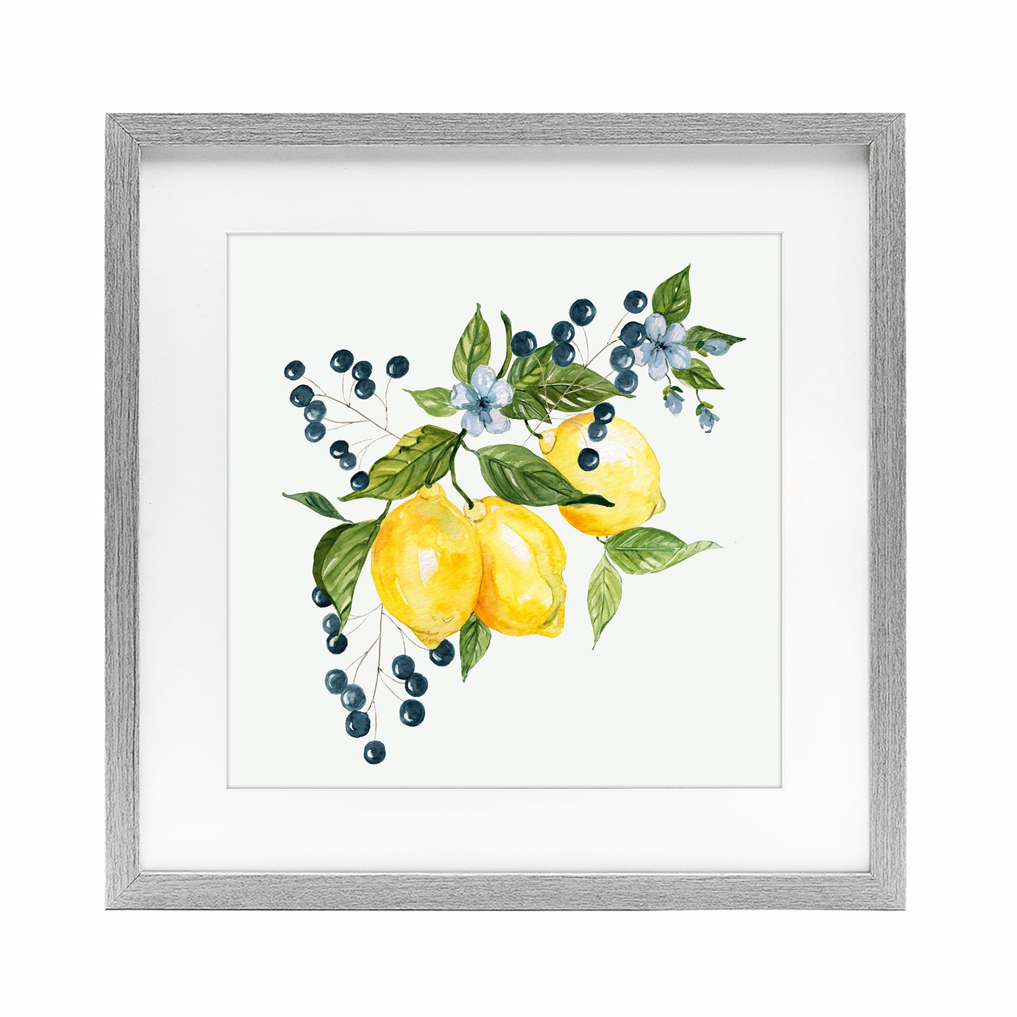 Stupell Industries Lemon Branch with Berries Gray Framed Print Under Glass, design by Livi Finn