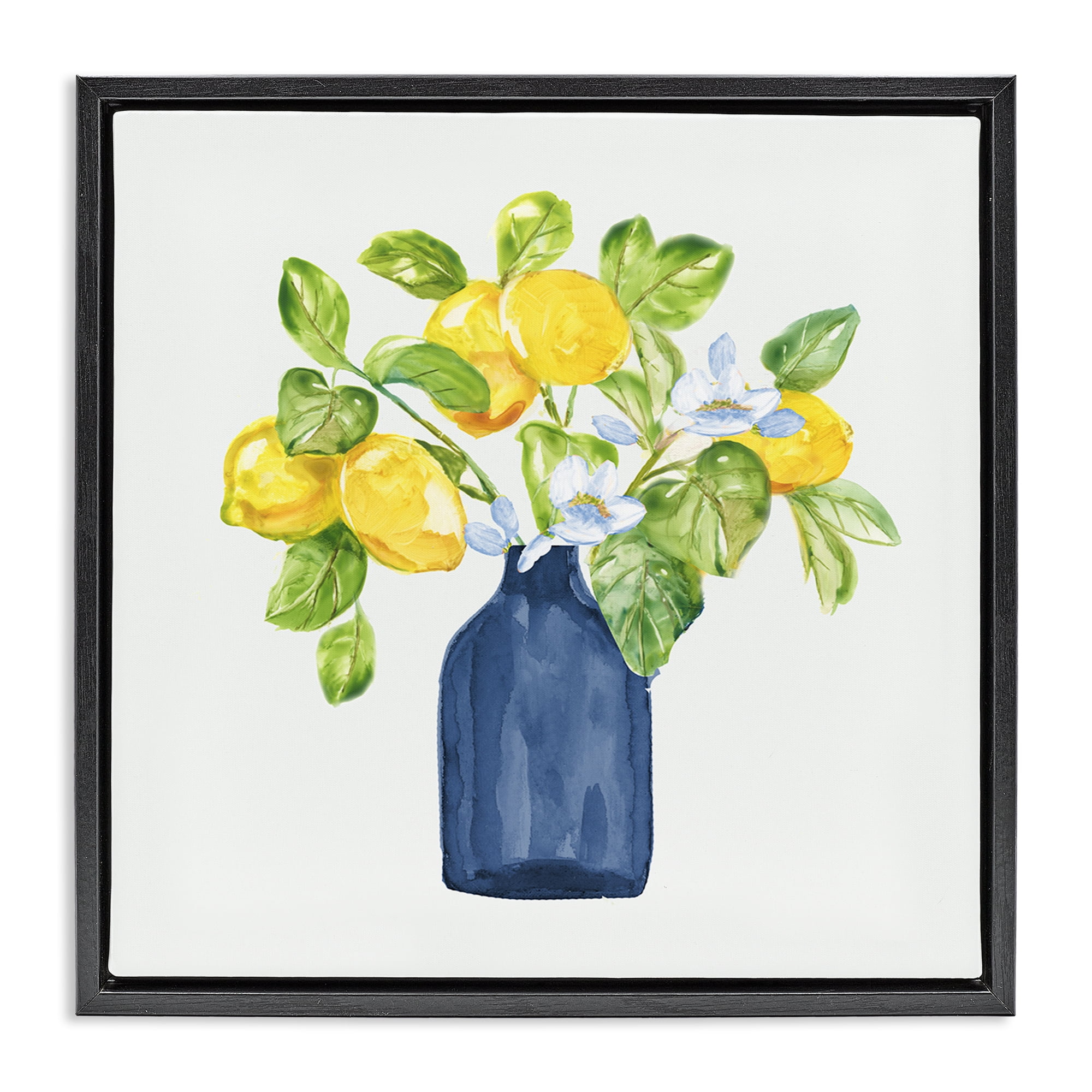Stupell Industries Lemon Branches in Blue Food & Beverage Painting Black Floater Framed Canvas Art Print Wall Art, 25 x 25