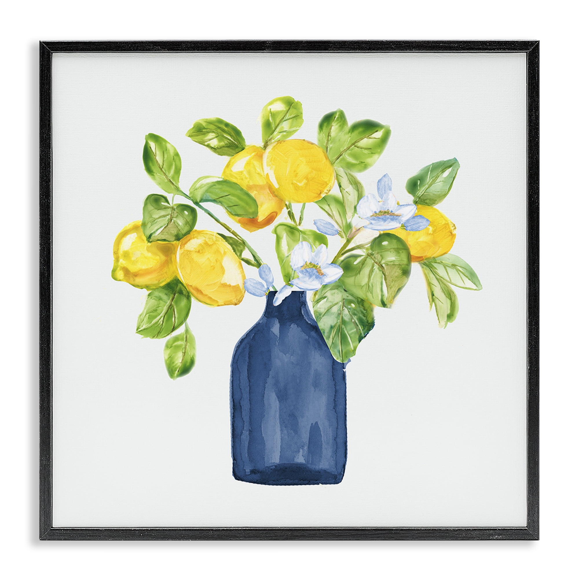 Stupell Industries Lemon Branches in Blue Food & Beverage Painting Black Framed Art Print Wall Art, 17 x 17