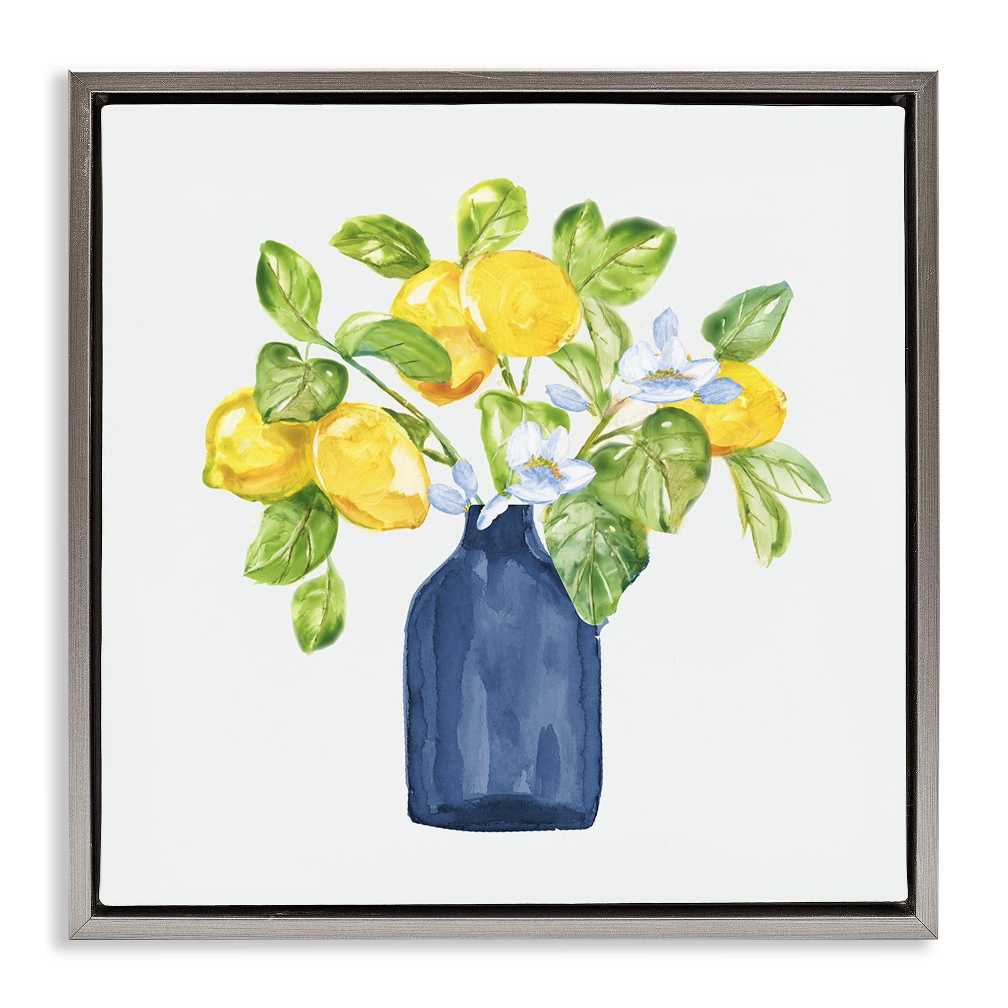Stupell Industries Lemon Branches in Blue Food & Beverage Painting Gray Floater Framed Canvas Art Print Wall Art, 25 x 25