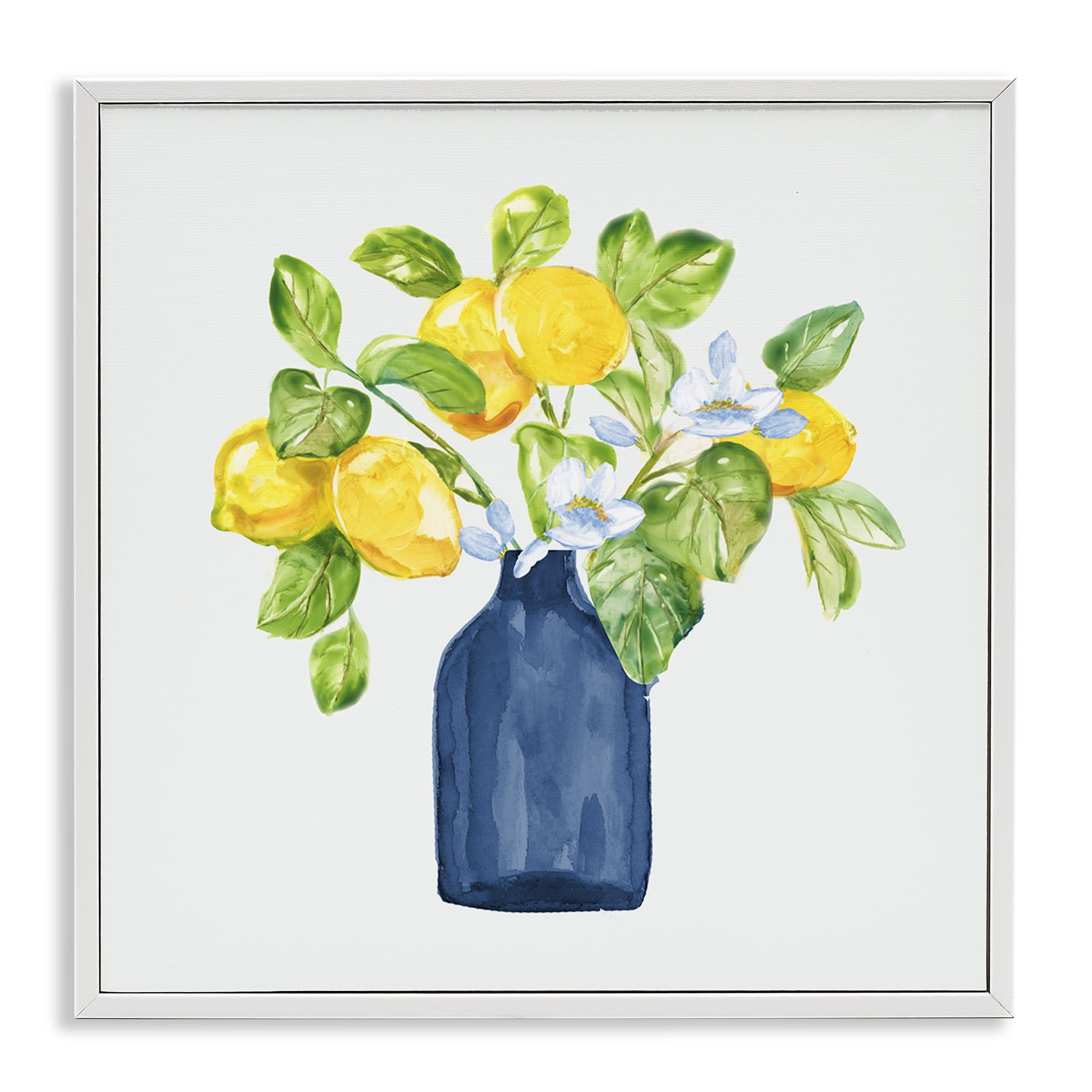 Stupell Industries Lemon Branches in Blue Food & Beverage Painting White Framed Art Print Wall Art, 24 x 24