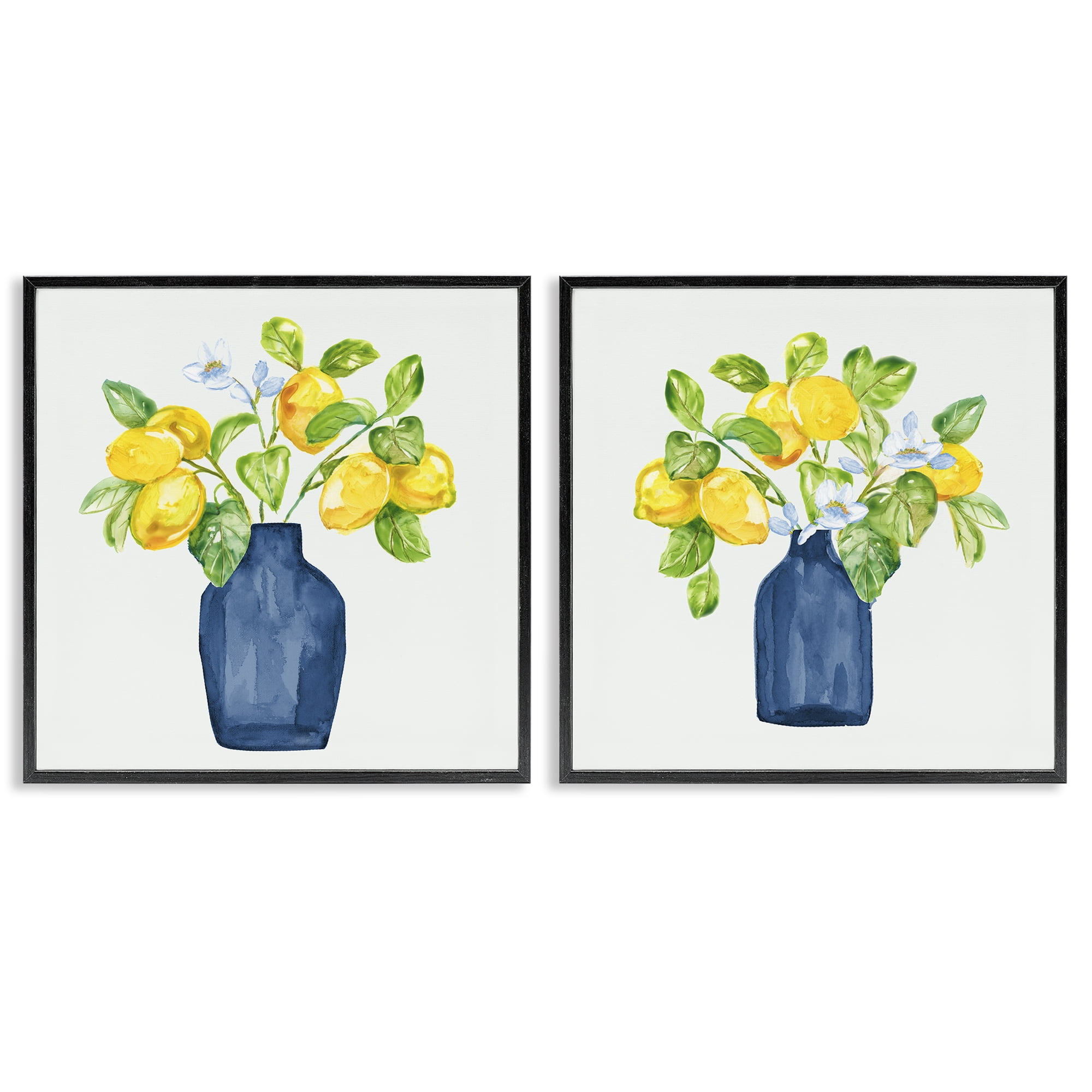 Stupell Industries Lemon Branches in Vases Food & Beverage Painting Black Framed Art Print Wall Art, 24 x 24, Set of 2