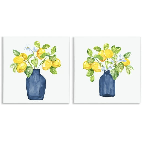 Stupell Industries Lemon Branches in Vases Food & Beverage Painting Unframed Art Print Wall Art, 12 x 12, Set of 2