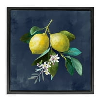Stupell Industries Lemon Branches on Blue Food & Beverage Painting Black Floater Framed Canvas Art Print Wall Art, 18 x 18