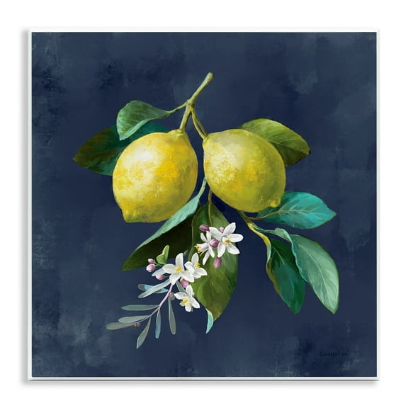 Stupell Industries Lemon Branches on Blue Food & Beverage Painting Unframed Art Print Wall Art, 12 x 12