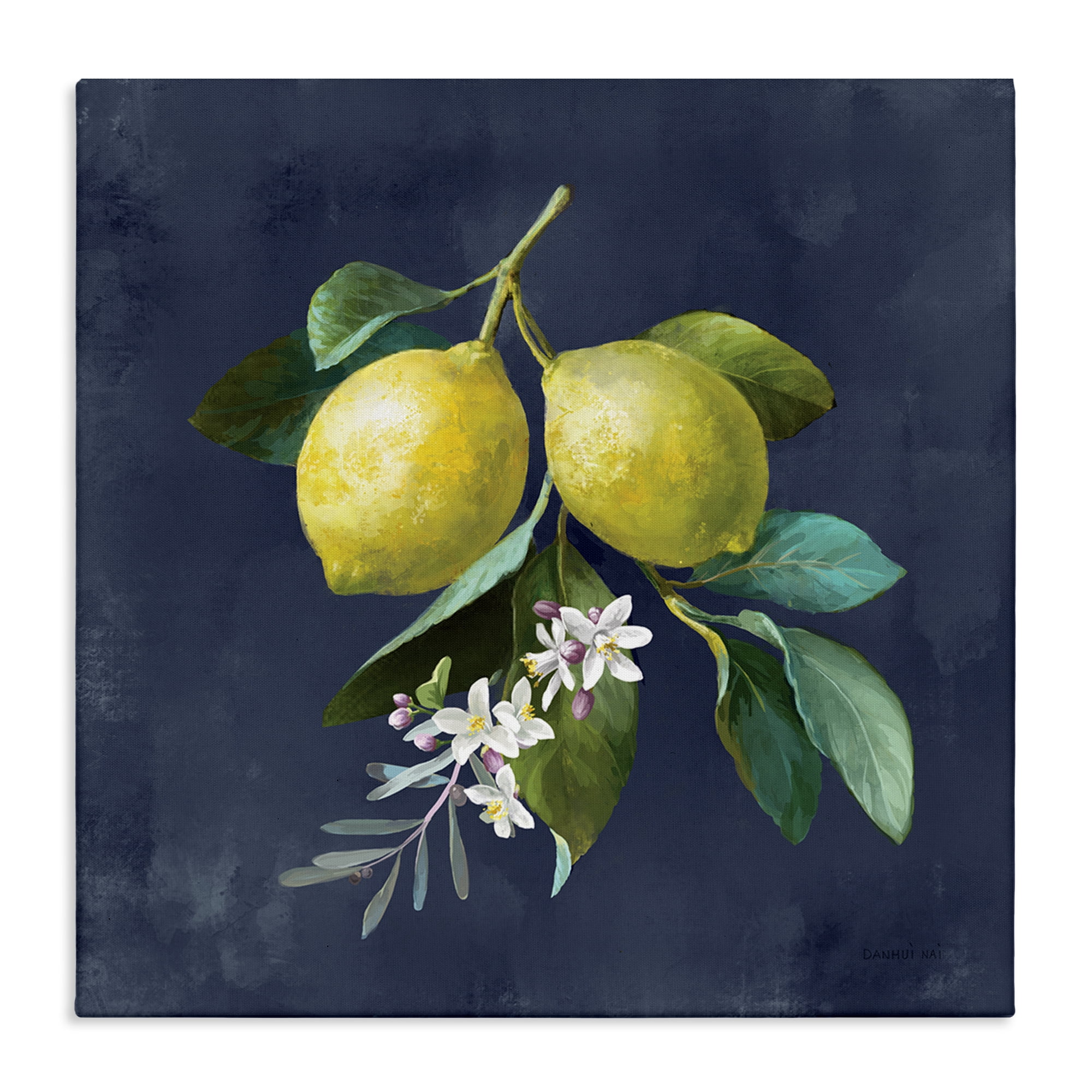 Stupell Industries Lemon Branches on Blue Food & Beverage Painting Wrapped Canvas Art Print Wall Art, 24 x 24