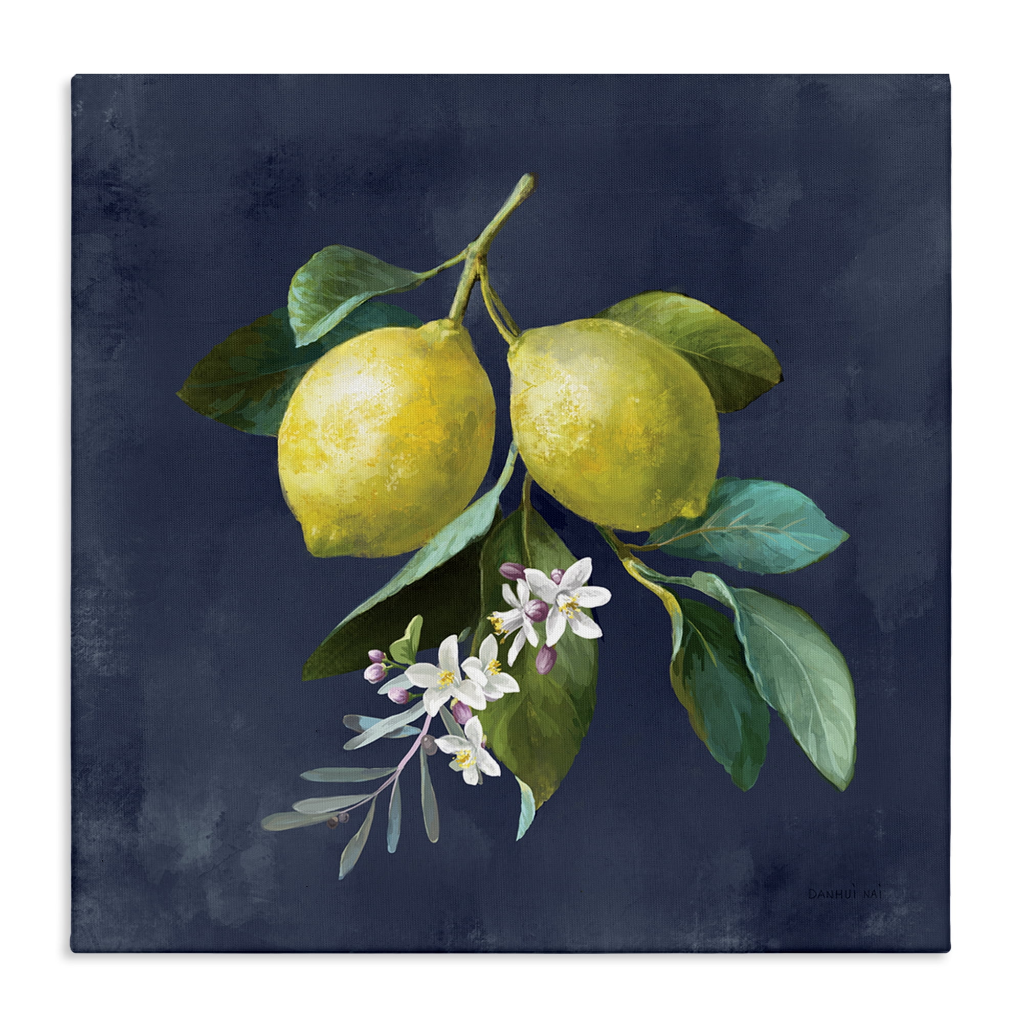 Stupell Industries Lemon Branches on Blue Food & Beverage Painting Wrapped Canvas Art Print Wall Art, 30 x 30