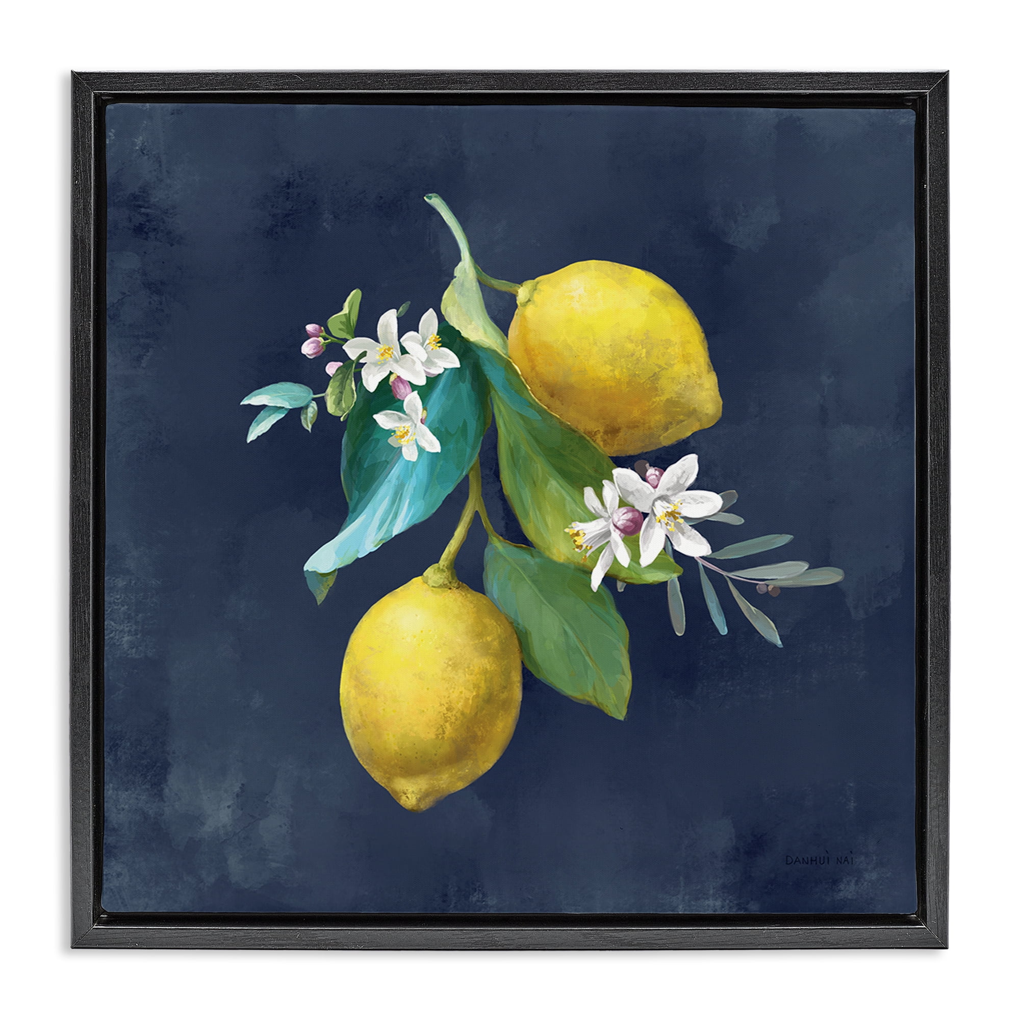 Stupell Industries Lemon Cluster on Blue Food & Beverage Painting Black Floater Framed Canvas Art Print Wall Art, 25 x 25