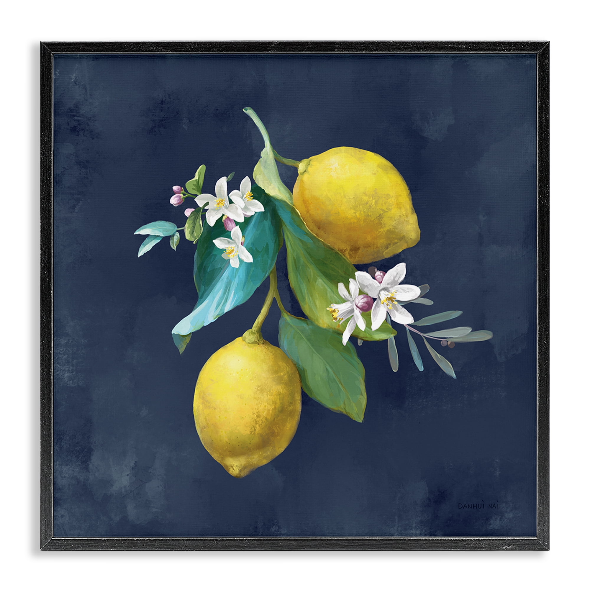 Stupell Industries Lemon Cluster on Blue Food & Beverage Painting Black Framed Art Print Wall Art, 24 x 24