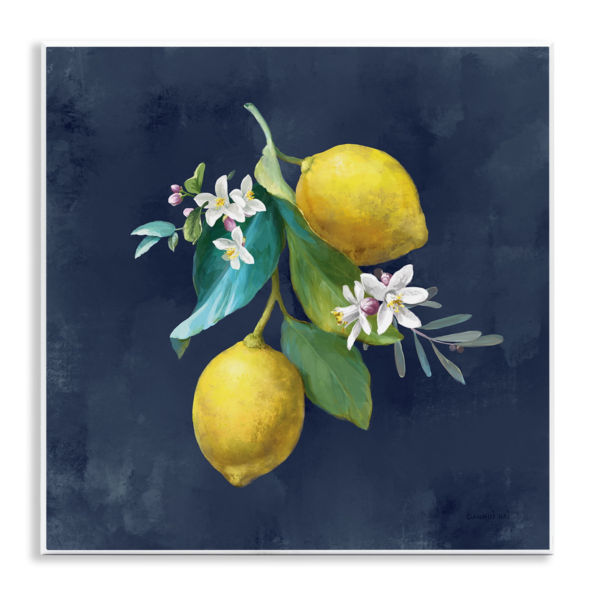 Stupell Industries Lemon Cluster on Blue Food & Beverage Painting Unframed Art Print Wall Art, 12 x 12