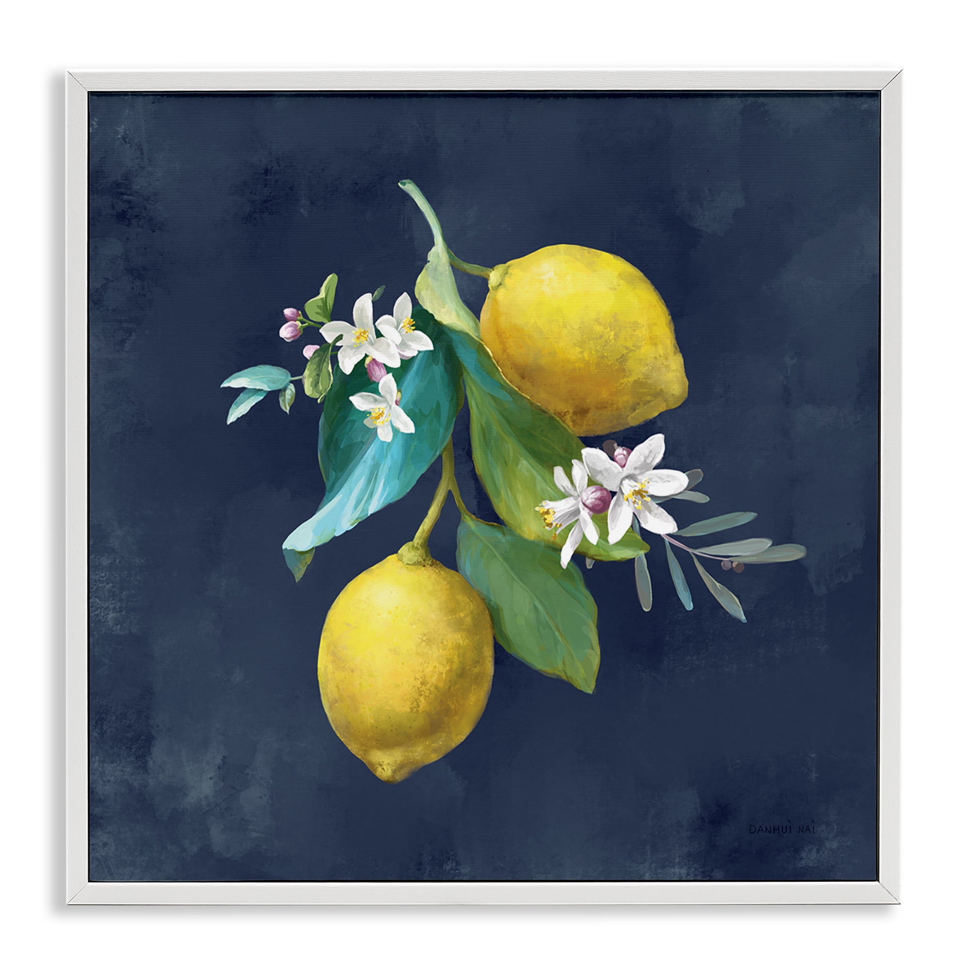 Stupell Industries Lemon Cluster on Blue Food & Beverage Painting White Framed Art Print Wall Art, 24 x 24