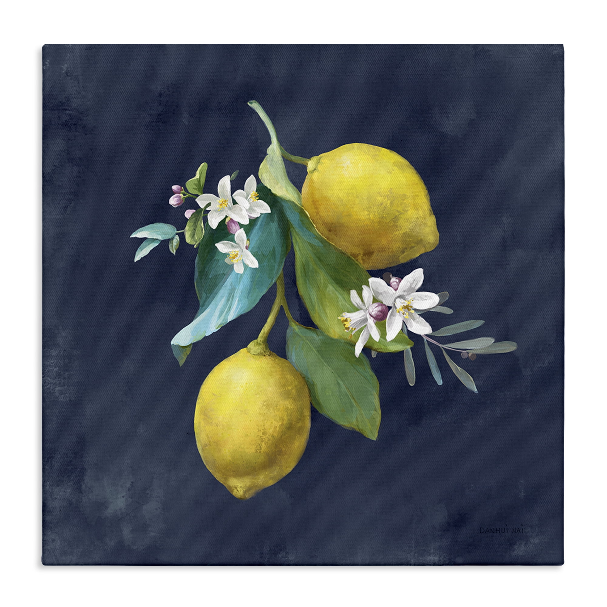 Stupell Industries Lemon Cluster on Blue Food & Beverage Painting Wrapped Canvas Art Print Wall Art, 36 x 36