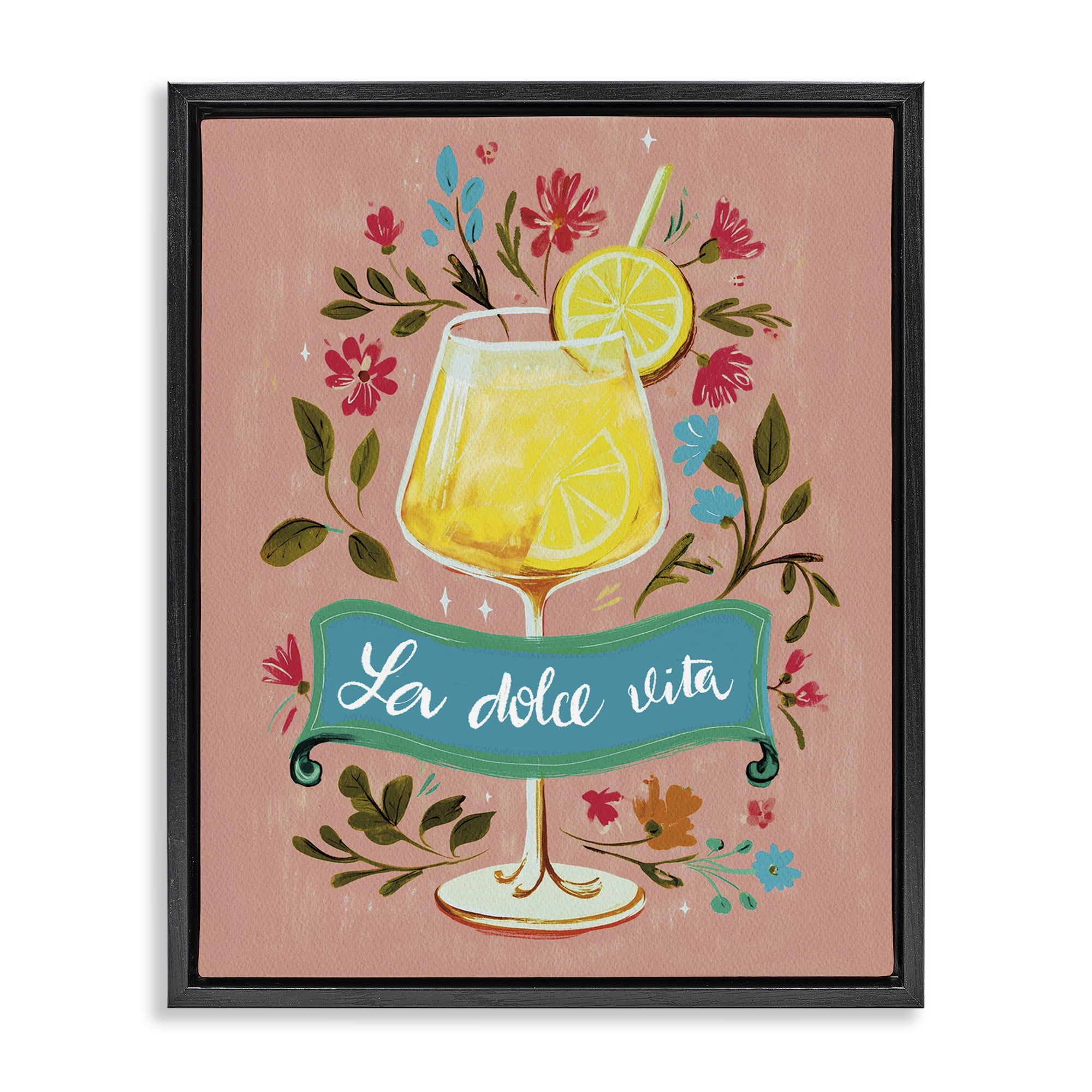 Stupell Industries Lemon Cocktail Sweet Life Black Framed Floater Canvas Wall Art, design by Yen