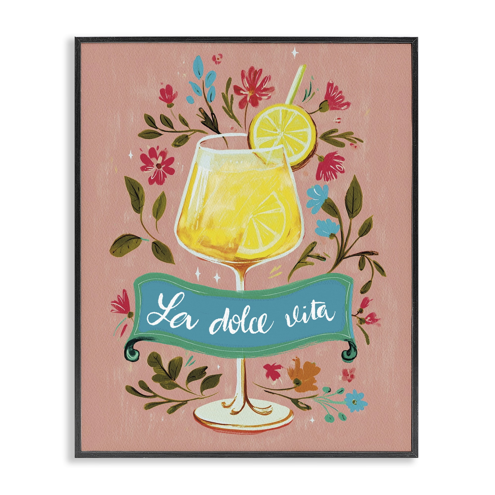 Stupell Industries Lemon Cocktail Sweet Life Black Framed Giclee Art, design by Yen