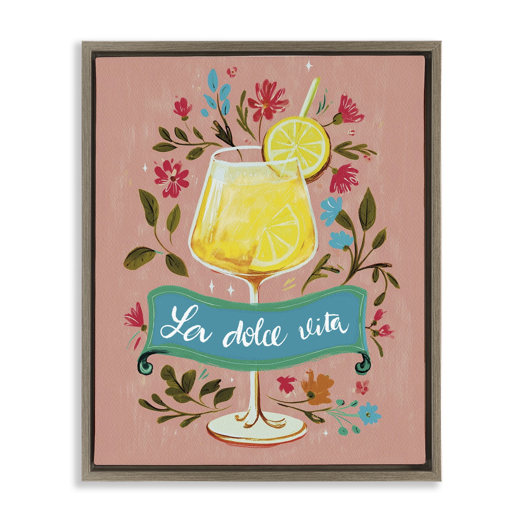 Stupell Industries Lemon Cocktail Sweet Life Brown Framed Floater Canvas Wall Art, design by Yen