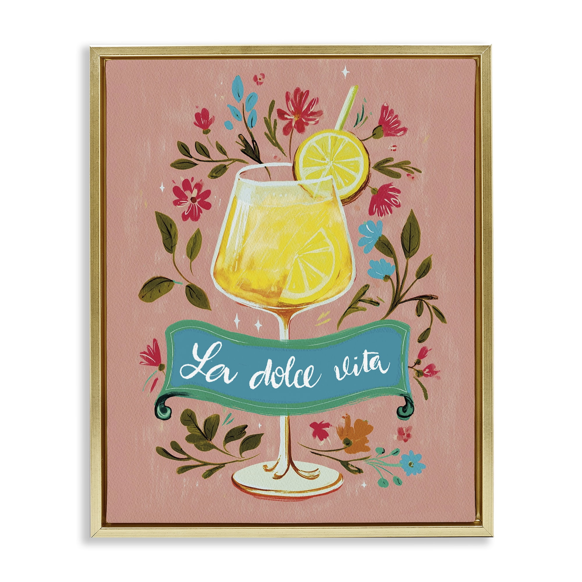 Stupell Industries Lemon Cocktail Sweet Life Gold Framed Floater Canvas Wall Art, design by Yen
