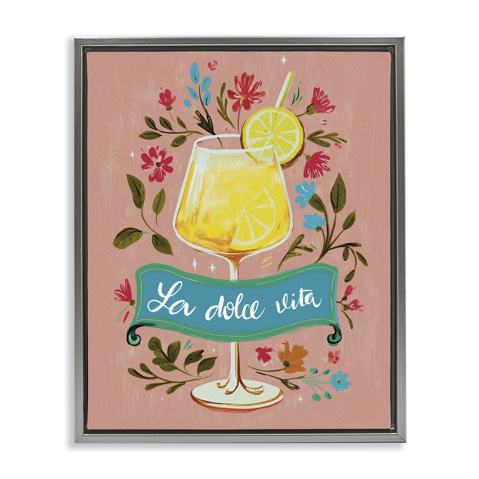 Stupell Industries Lemon Cocktail Sweet Life Gray Framed Floater Canvas Wall Art, design by Yen