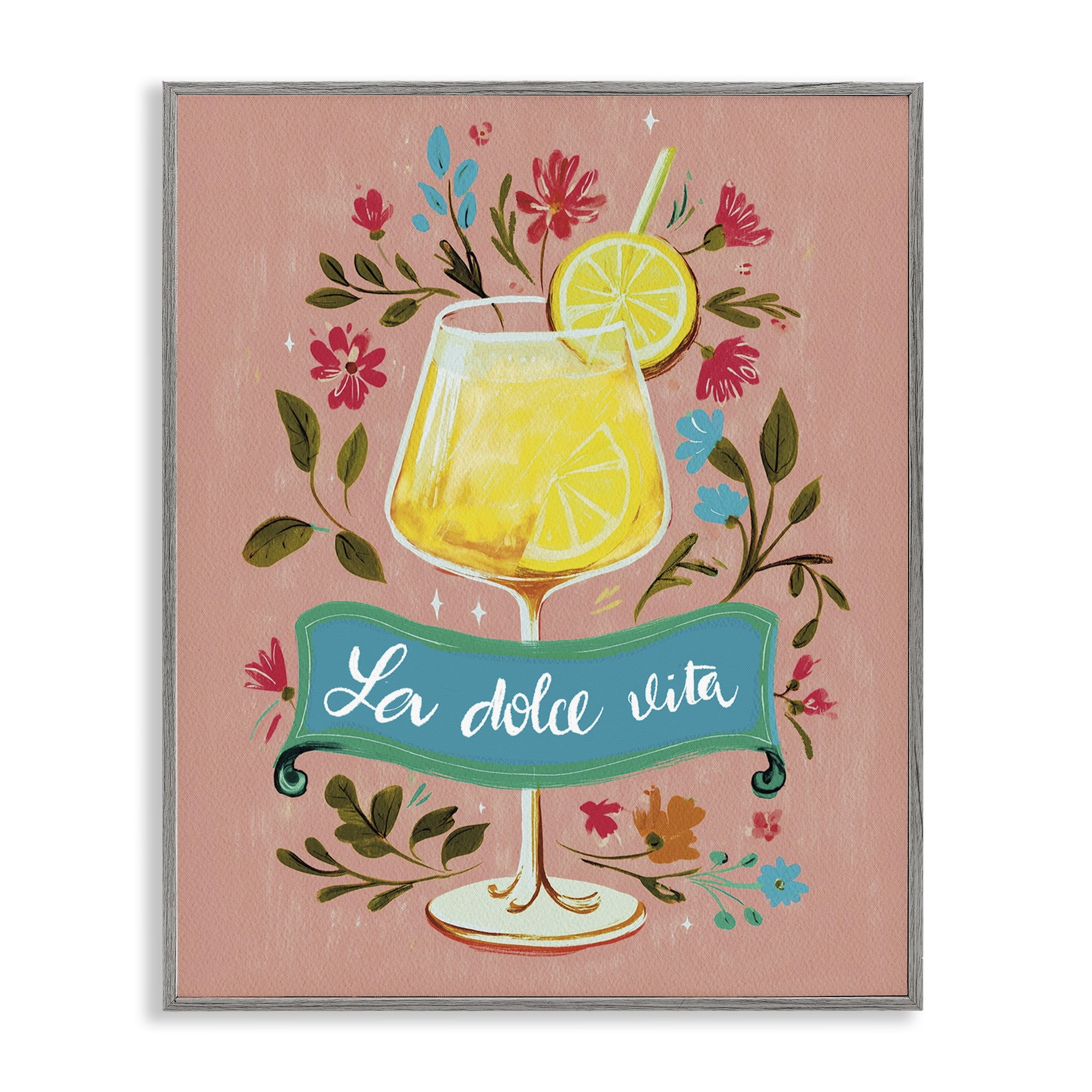 Stupell Industries Lemon Cocktail Sweet Life Gray Framed Giclee Art, design by Yen
