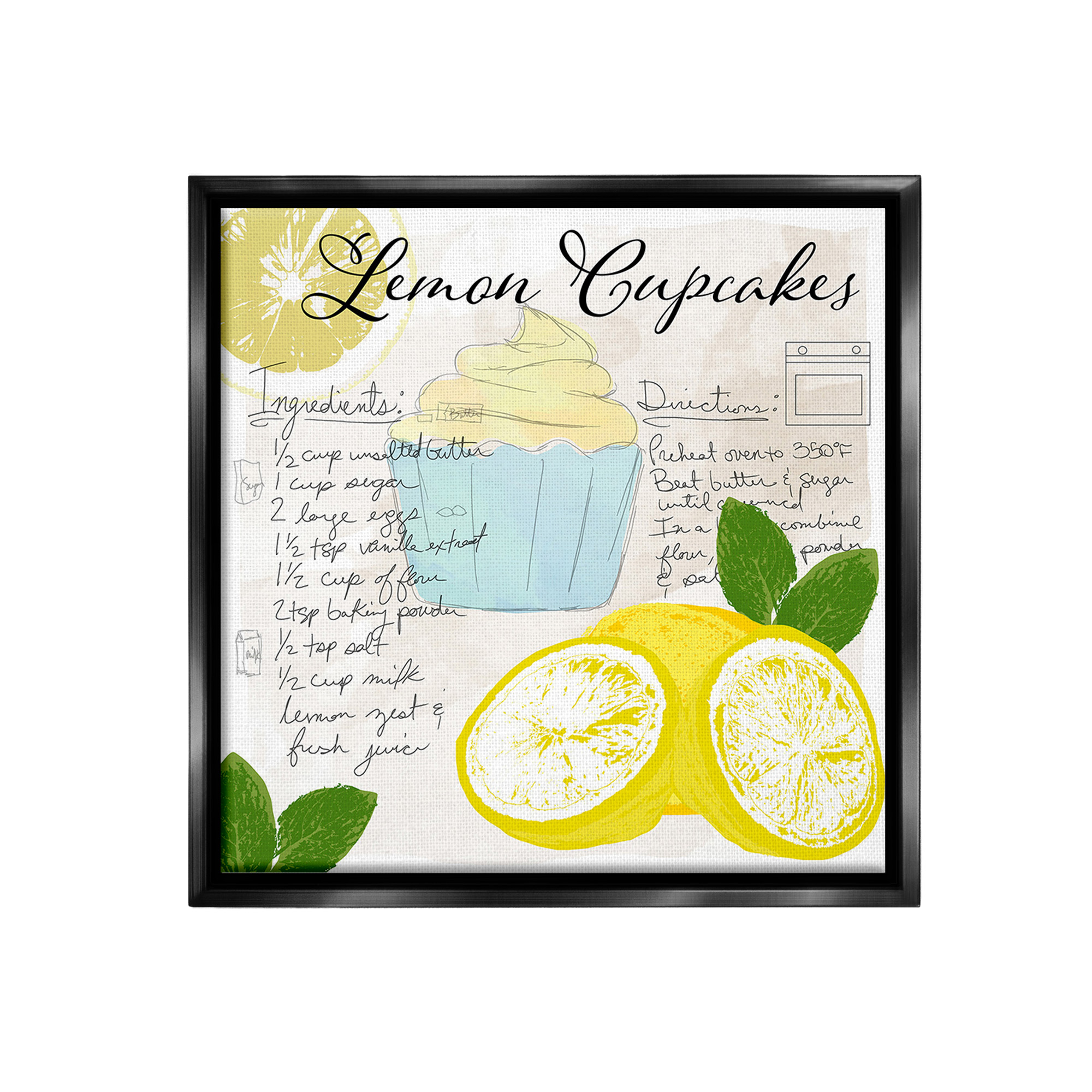 Stupell Industries Lemon Cupcake Recipe Food & Beverage Painting Black Floater Framed Canvas Art Print Wall Art, 25 x 25