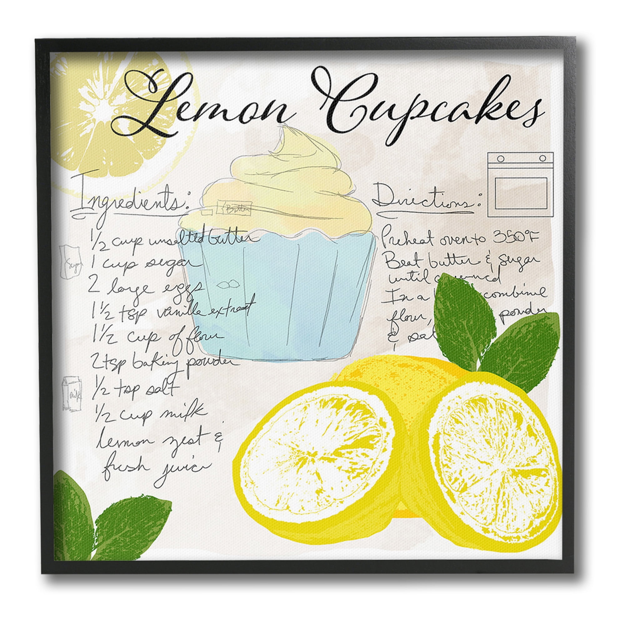 Stupell Industries Lemon Cupcake Recipe Food & Beverage Painting Black Framed Art Print Wall Art, 24 x 24