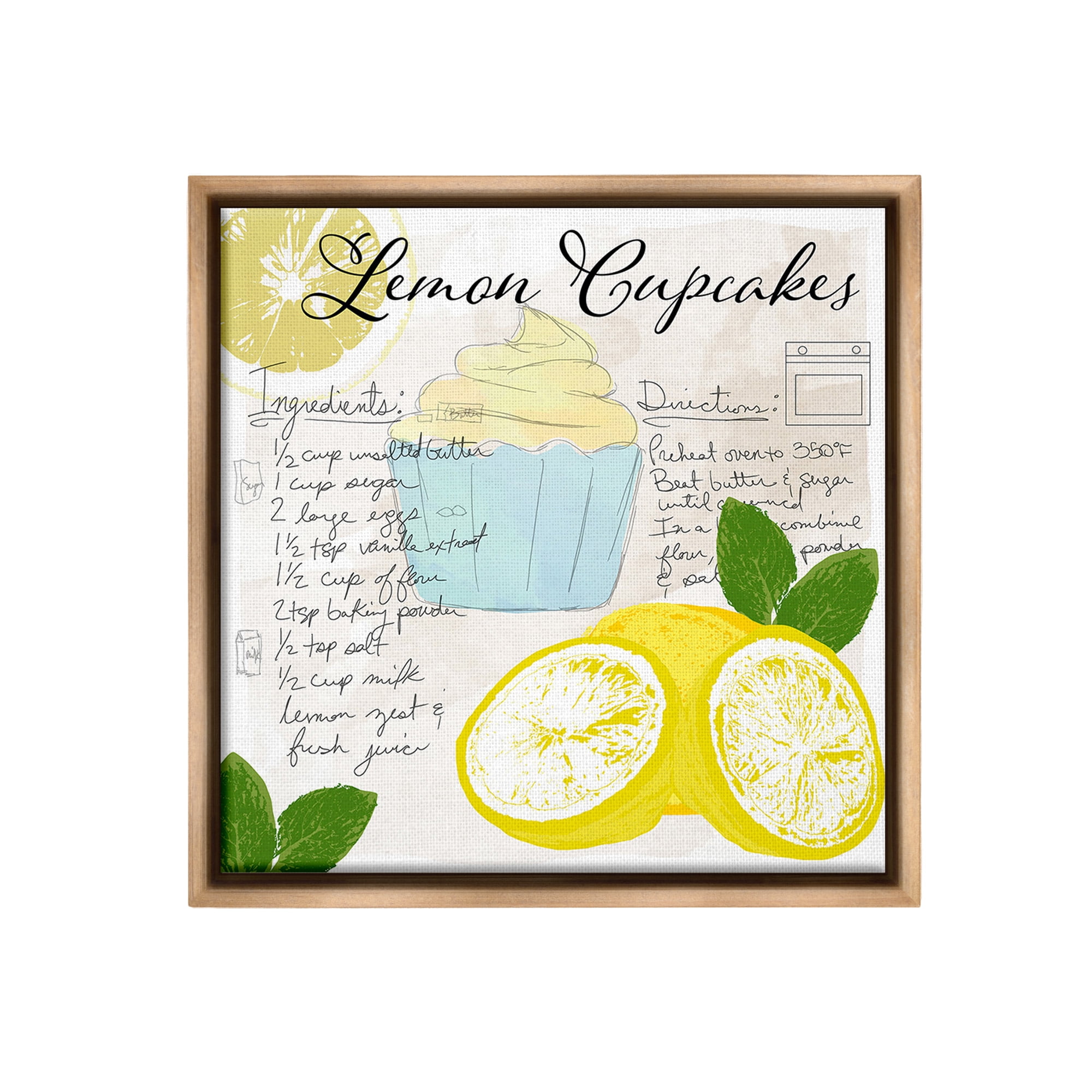 Stupell Industries Lemon Cupcake Recipe Food & Beverage Painting Brown Floater Framed Canvas Art Print Wall Art, 25 x 25