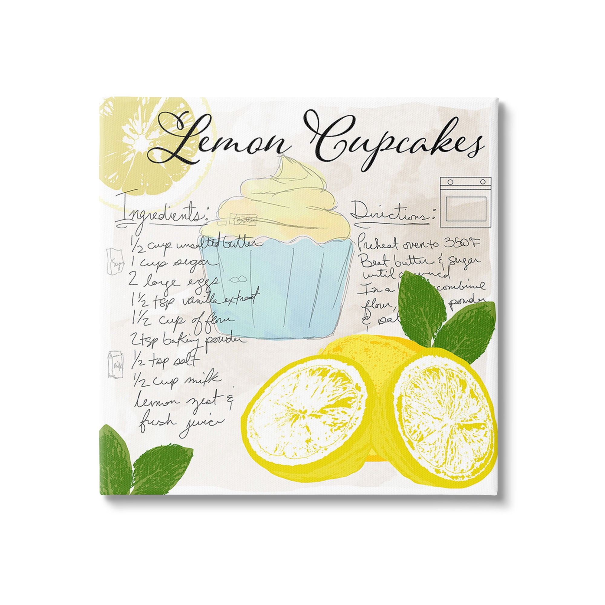 Stupell Industries Lemon Cupcake Recipe Food & Beverage Painting Gallery Wrapped Canvas Art Print Wall Art, 36 x 36