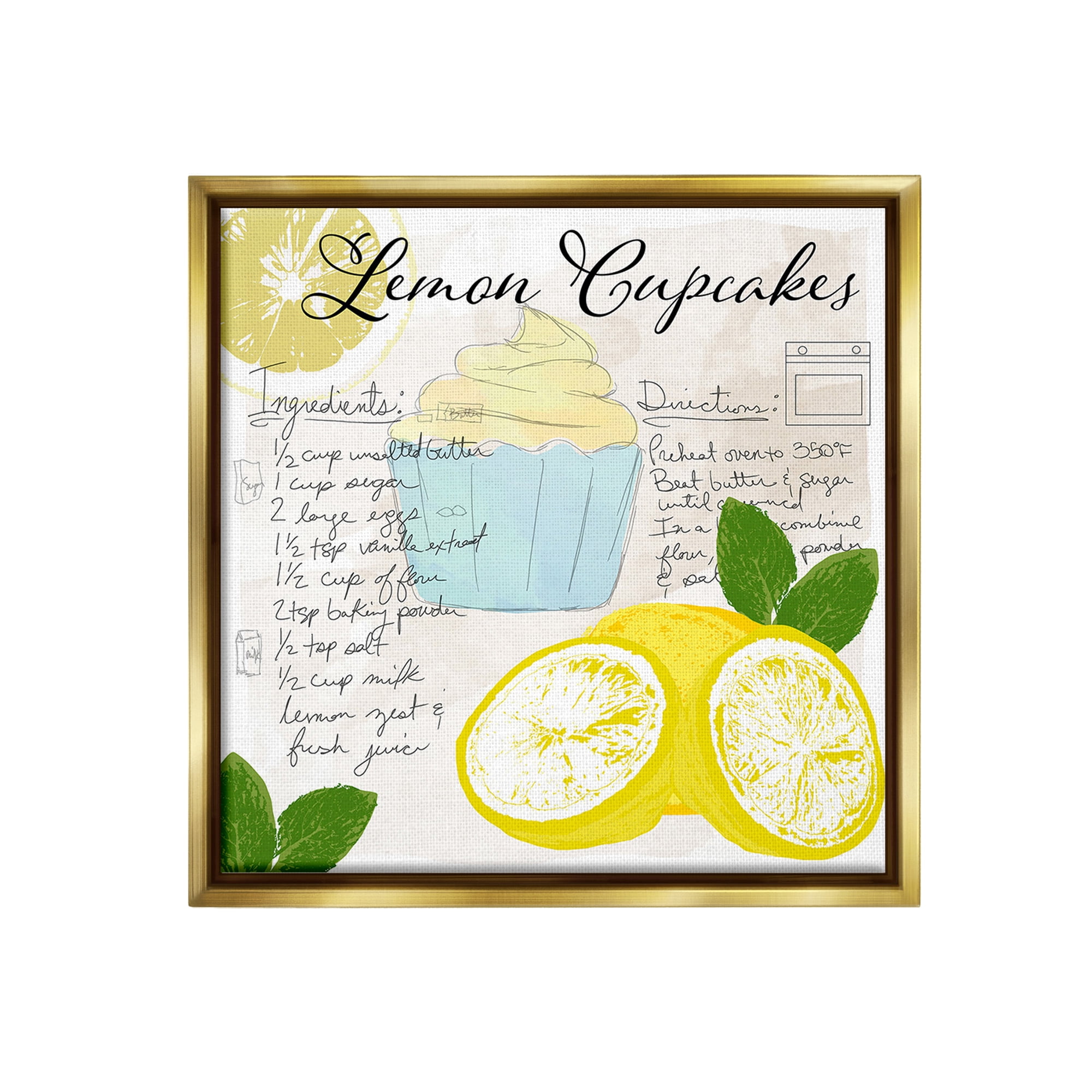 Stupell Industries Lemon Cupcake Recipe Food & Beverage Painting Gold Floater Framed Canvas Art Print Wall Art, 25 x 25