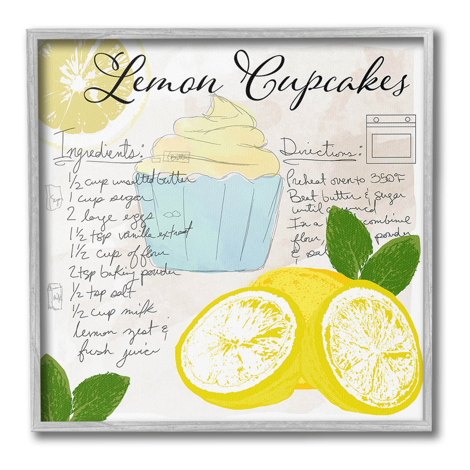 Stupell Industries Lemon Cupcake Recipe Food & Beverage Painting Gray Framed Art Print Wall Art, 17 x 17
