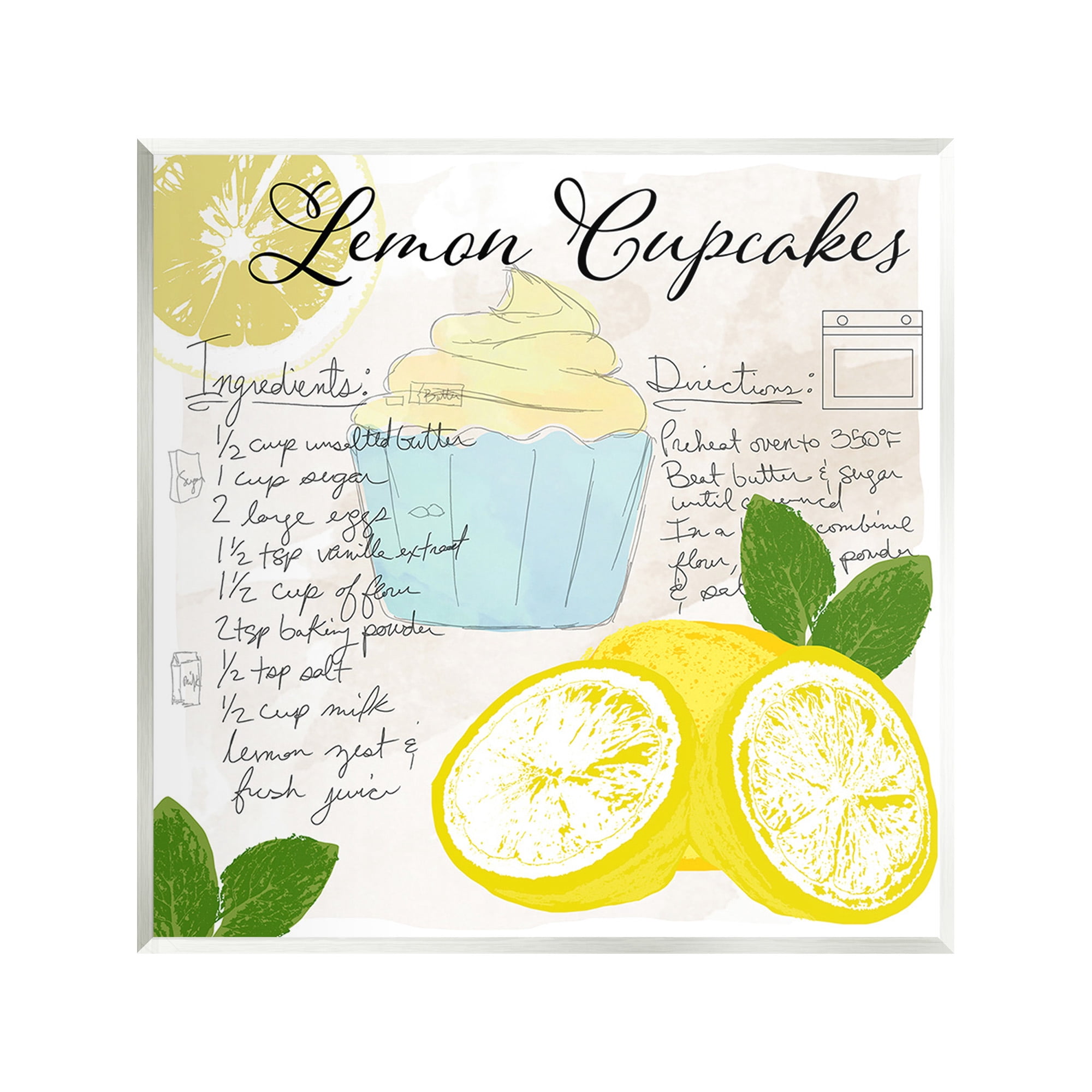 Stupell Industries Lemon Cupcake Recipe Food & Beverage Painting Unframed Art Print Wall Art, 12 x 12