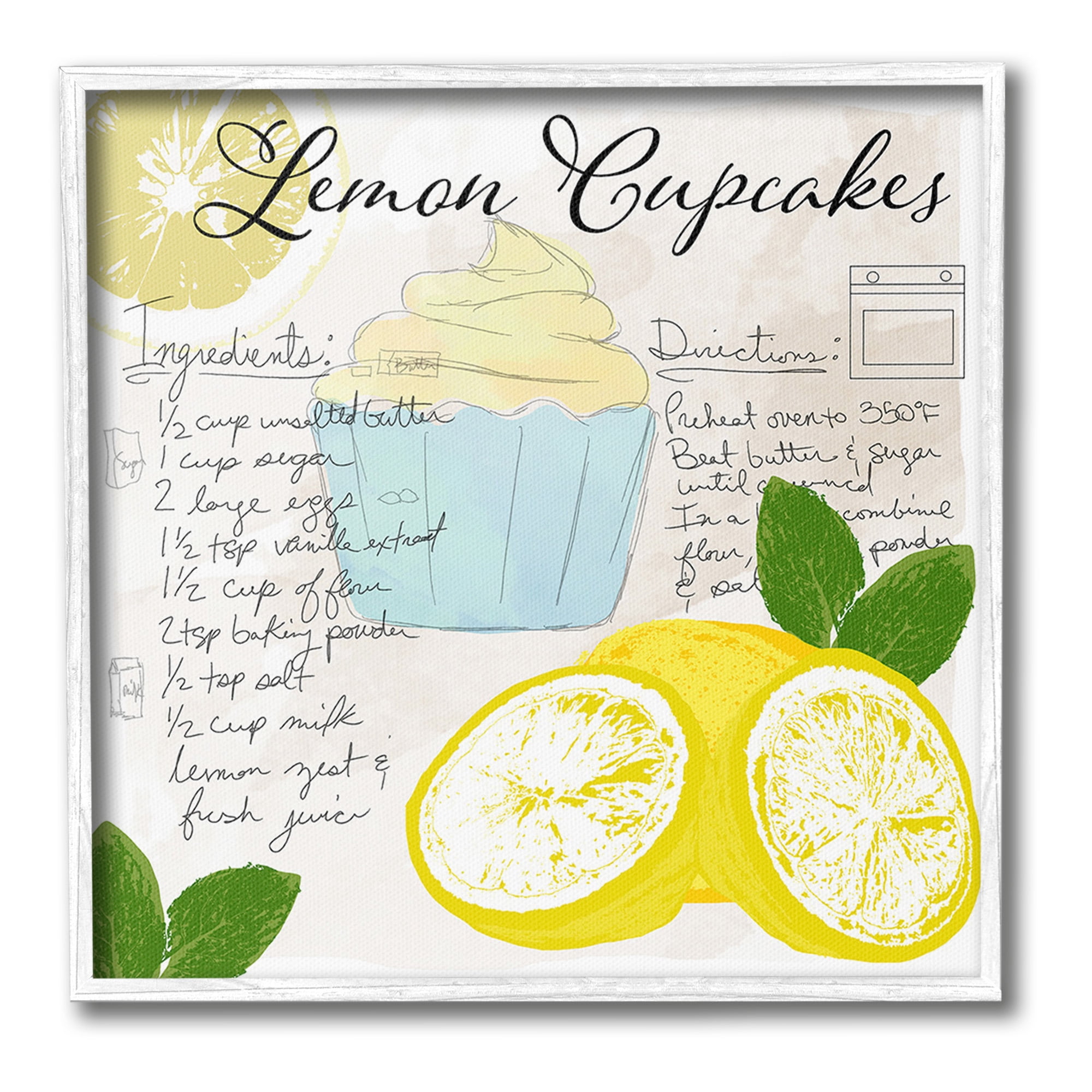 Stupell Industries Lemon Cupcake Recipe Food & Beverage Painting White Framed Art Print Wall Art, 12 x 12