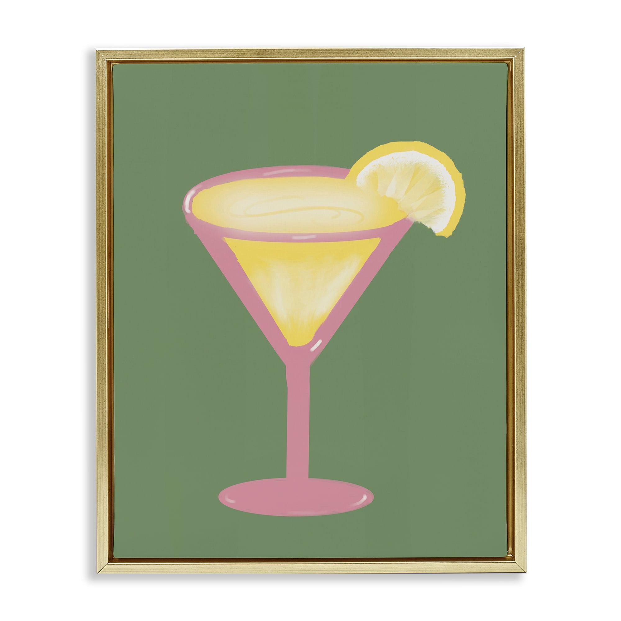 Stupell Industries Lemon Drop Glass over Green Gold Framed Floater Canvas Wall Art, design by Robin Maria