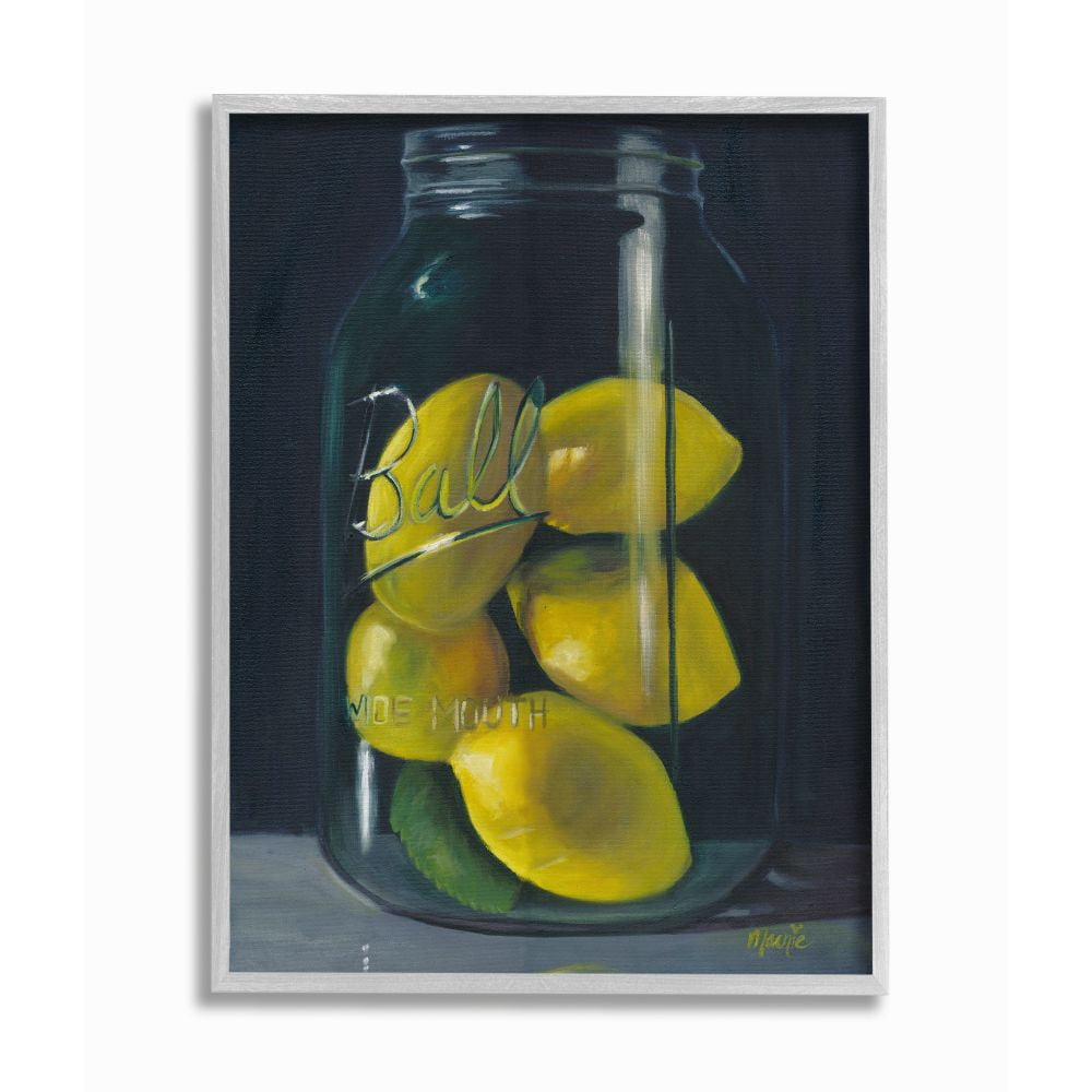 Stupell Industries Lemon Fruit Still Life Painting Gray Farmhouse Rustic Framed Giclee Texturized Art by Marnie Bourque