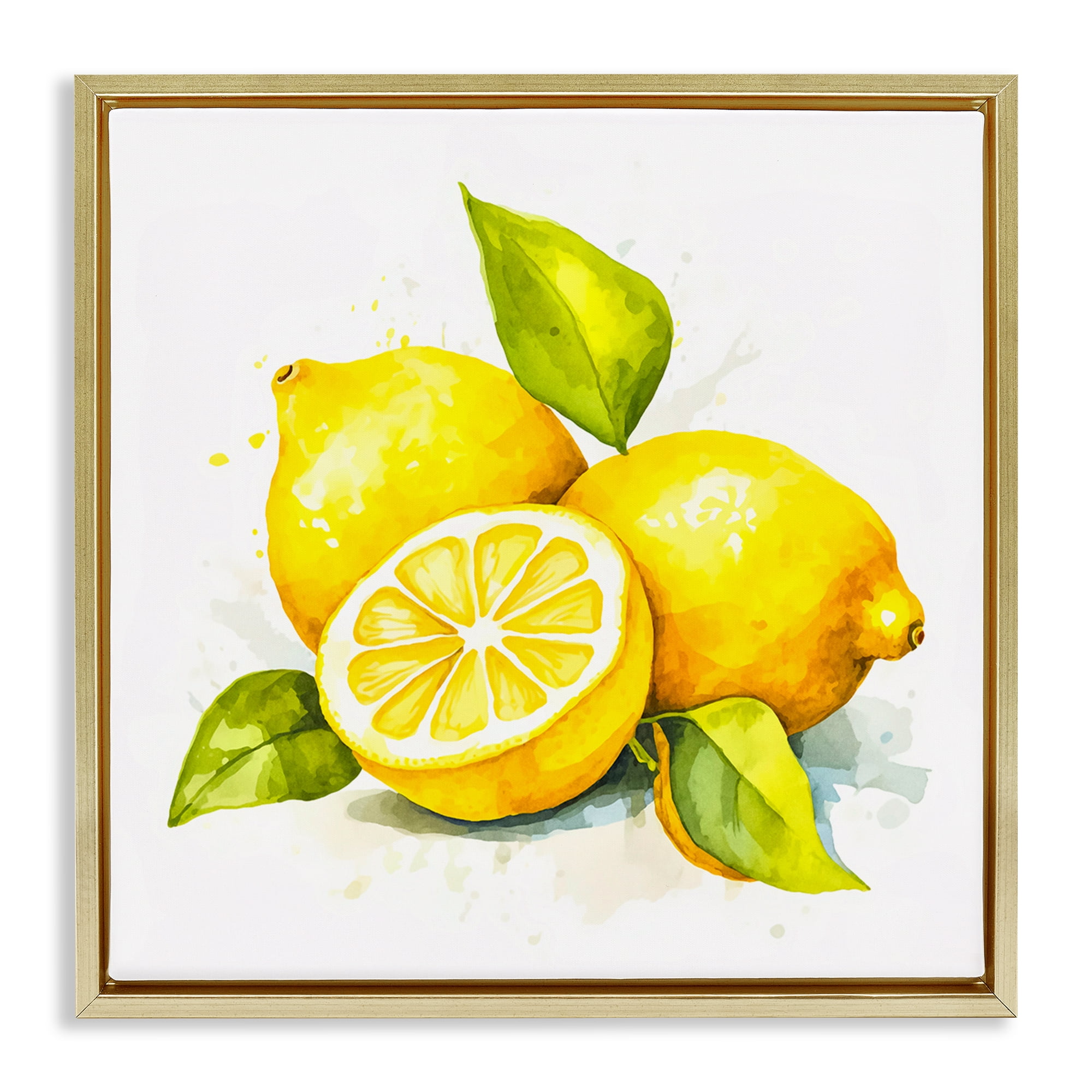 Stupell Industries Lemon Harvest Fruits Food & Beverage Painting Gold Floater Framed Canvas Art Print Wall Art, 25 x 25