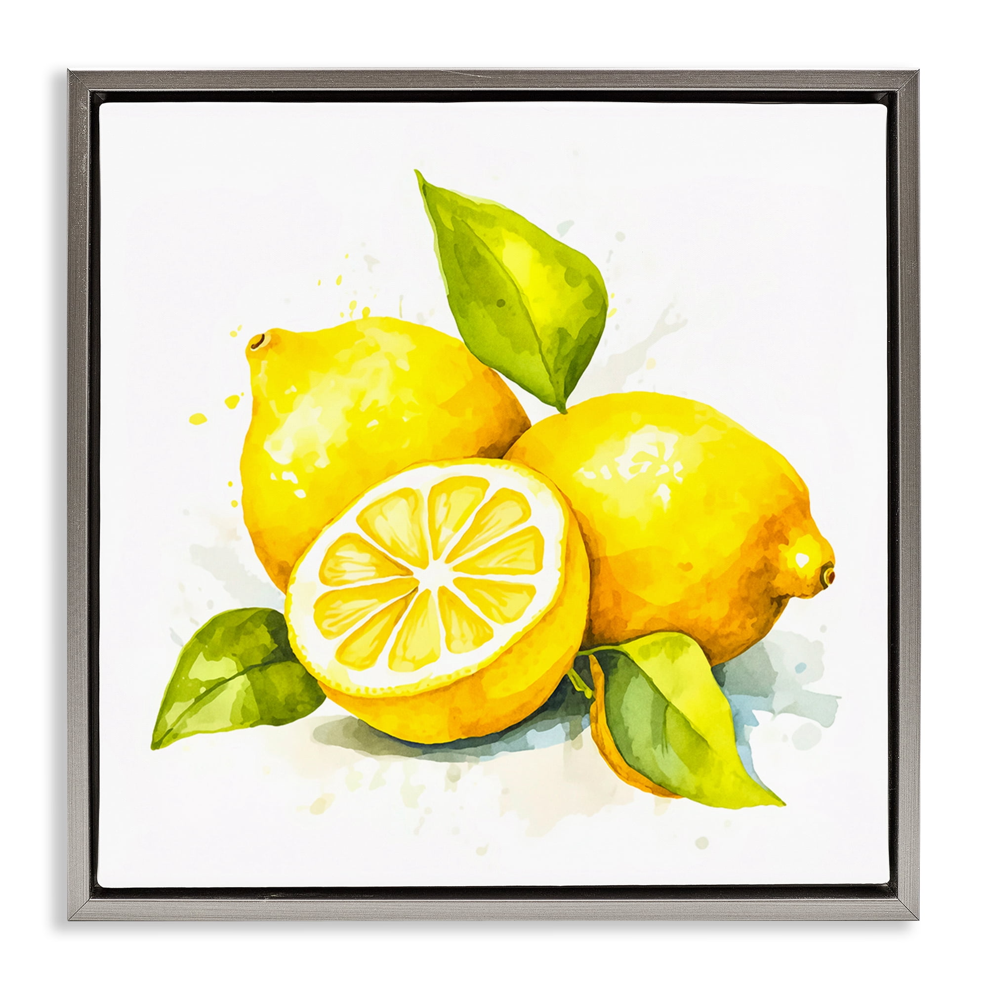 Stupell Industries Lemon Harvest Fruits Food & Beverage Painting Gray Floater Framed Canvas Art Print Wall Art, 25 x 25