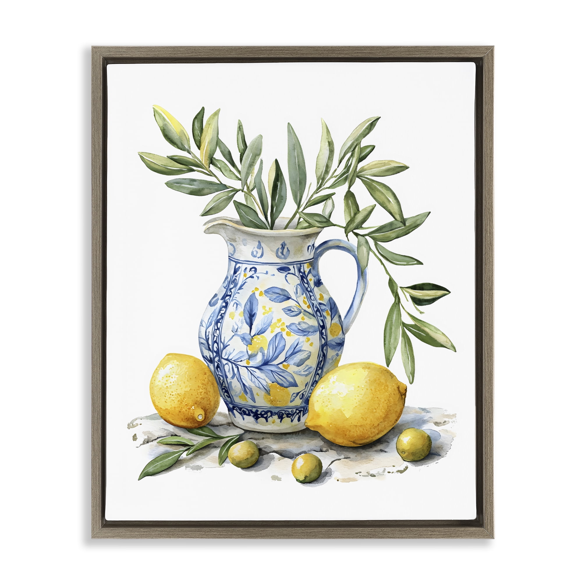 Stupell Industries Lemon & Olive Branch Still Life Brown Framed Floater Canvas Wall Art, design by LSR Design Studio