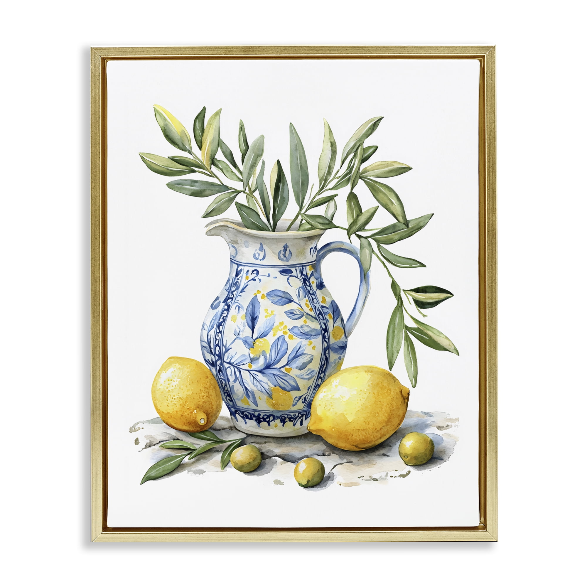 Stupell Industries Lemon & Olive Branch Still Life Gold Framed Floater Canvas Wall Art, design by LSR Design Studio