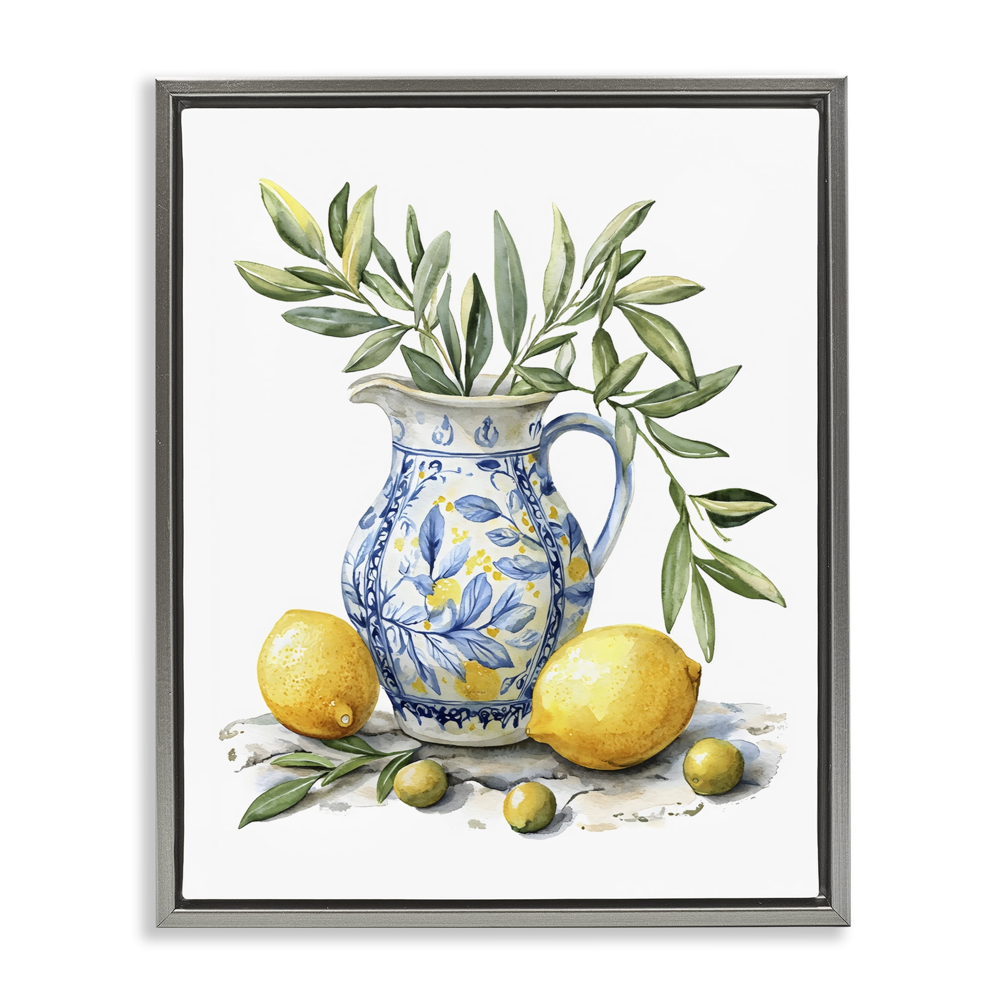 Stupell Industries Lemon & Olive Branch Still Life Gray Framed Floater Canvas Wall Art, design by LSR Design Studio