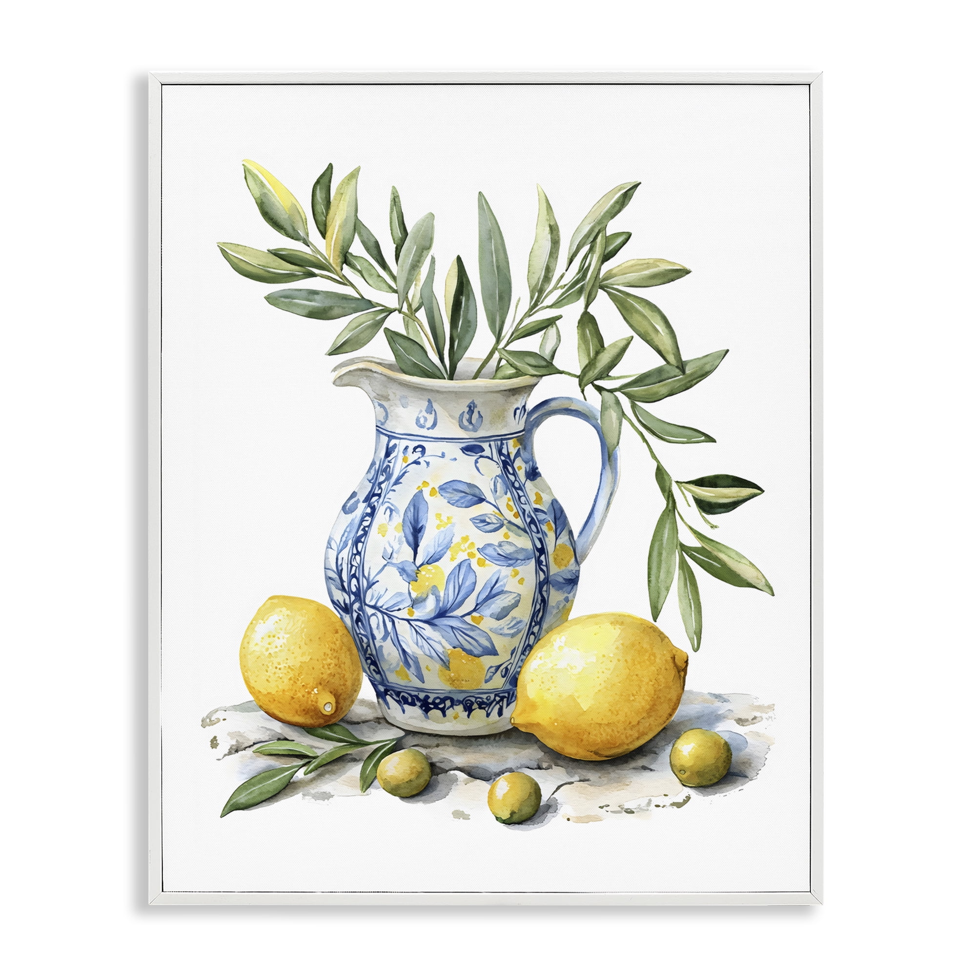 Stupell Industries Lemon & Olive Branch Still Life White Framed Giclee Art, design by LSR Design Studio