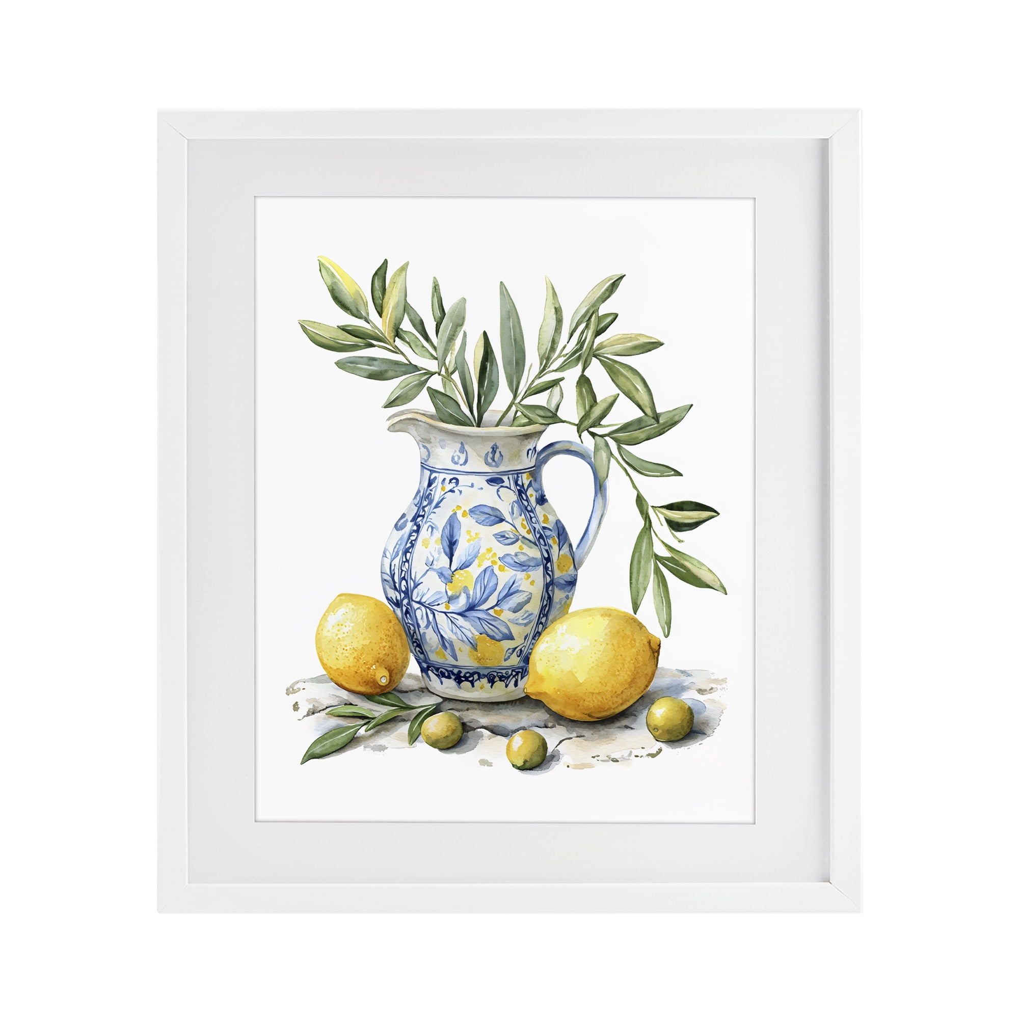 Stupell Industries Lemon & Olive Branch Still Life White Framed Print Under Glass, design by LSR Design Studio